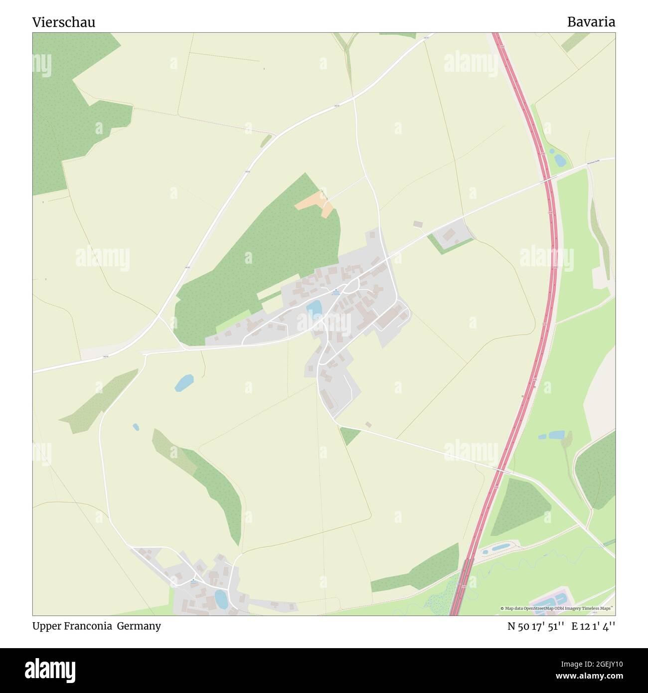 Vierschau, alta Franconia, Germania, Baviera, N 50 17' 51'', e 12 1' 4'', mappa, mappa senza tempo pubblicata nel 2021. Viaggiatori, esploratori e avventurieri come Florence Nightingale, David Livingstone, Ernest Shackleton, Lewis and Clark e Sherlock Holmes si sono affidati alle mappe per pianificare i viaggi verso gli angoli più remoti del mondo, Timeless Maps sta mappando la maggior parte delle località del mondo, mostrando il successo di grandi sogni Foto Stock