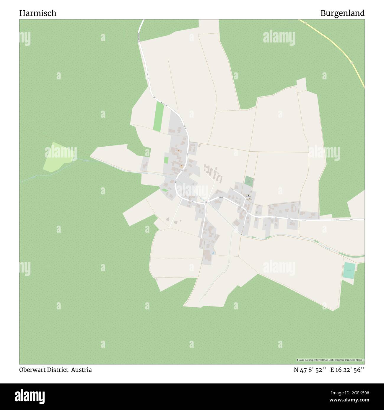 Harmisch, Oberwart District, Austria, Burgenland, N 47 8' 52'', e 16 22' 56''', mappa, mappa senza tempo pubblicata nel 2021. Viaggiatori, esploratori e avventurieri come Florence Nightingale, David Livingstone, Ernest Shackleton, Lewis and Clark e Sherlock Holmes si sono affidati alle mappe per pianificare i viaggi verso gli angoli più remoti del mondo, Timeless Maps sta mappando la maggior parte delle località del mondo, mostrando il successo di grandi sogni Foto Stock