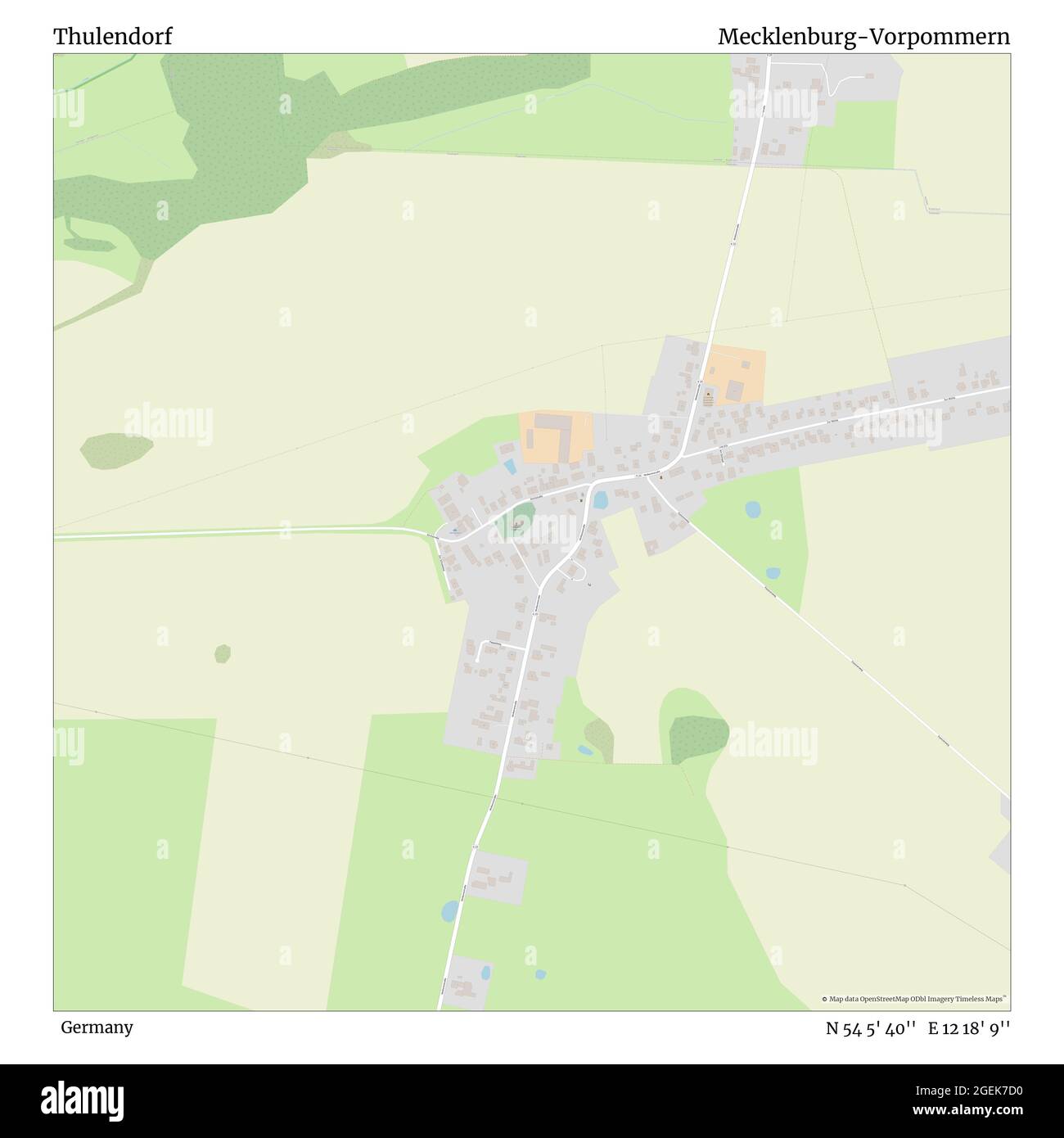 Thulendorf, Germania, Mecklenburg-Vorpommern, N 54 5' 40''', e 12 18' 9''', mappa, mappa senza tempo pubblicata nel 2021. Viaggiatori, esploratori e avventurieri come Florence Nightingale, David Livingstone, Ernest Shackleton, Lewis and Clark e Sherlock Holmes si sono affidati alle mappe per pianificare i viaggi verso gli angoli più remoti del mondo, Timeless Maps sta mappando la maggior parte delle località del mondo, mostrando il successo di grandi sogni Foto Stock