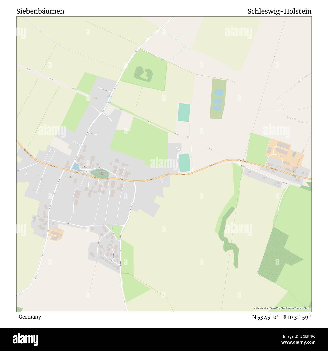 Siebenbäumen, Germania, Schleswig-Holstein, N 53 45' 0'', e 10 31' 59''', mappa, mappa senza tempo pubblicata nel 2021. Viaggiatori, esploratori e avventurieri come Florence Nightingale, David Livingstone, Ernest Shackleton, Lewis and Clark e Sherlock Holmes si sono affidati alle mappe per pianificare i viaggi verso gli angoli più remoti del mondo, Timeless Maps sta mappando la maggior parte delle località del mondo, mostrando il successo di grandi sogni Foto Stock