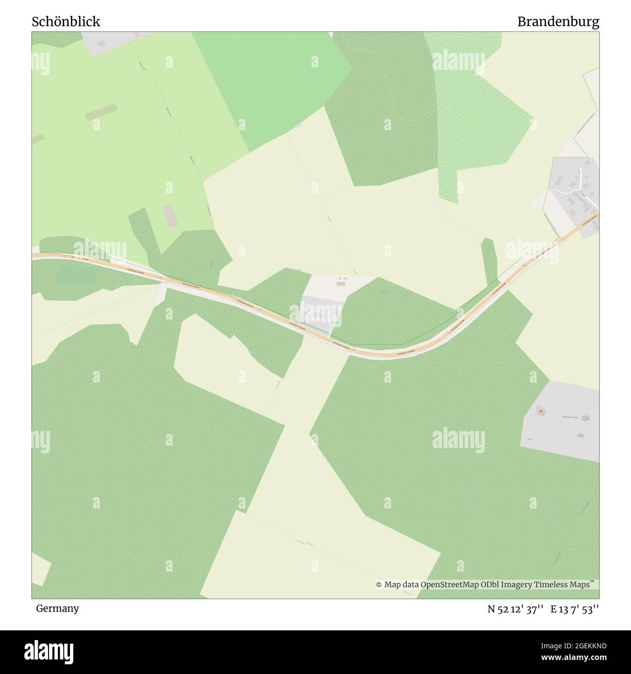 Schönblick, Germania, Brandeburgo, N 52 12' 37''', e 13 7' 53''', mappa, mappa senza tempo pubblicata nel 2021. Viaggiatori, esploratori e avventurieri come Florence Nightingale, David Livingstone, Ernest Shackleton, Lewis and Clark e Sherlock Holmes si sono affidati alle mappe per pianificare i viaggi verso gli angoli più remoti del mondo, Timeless Maps sta mappando la maggior parte delle località del mondo, mostrando il successo di grandi sogni Foto Stock