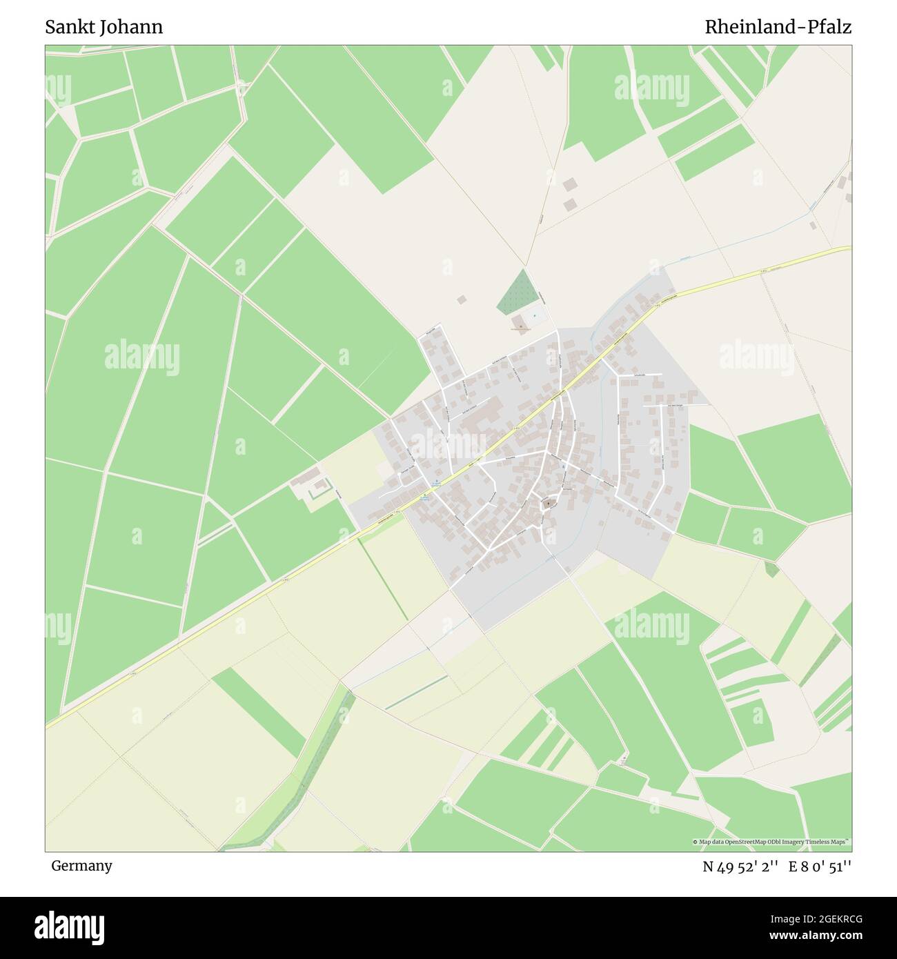 Sankt Johann, Germania, Rheinland-Pfalz, N 49 52' 2'', e 8 0' 51''', mappa, mappa senza tempo pubblicata nel 2021. Viaggiatori, esploratori e avventurieri come Florence Nightingale, David Livingstone, Ernest Shackleton, Lewis and Clark e Sherlock Holmes si sono affidati alle mappe per pianificare i viaggi verso gli angoli più remoti del mondo, Timeless Maps sta mappando la maggior parte delle località del mondo, mostrando il successo di grandi sogni Foto Stock