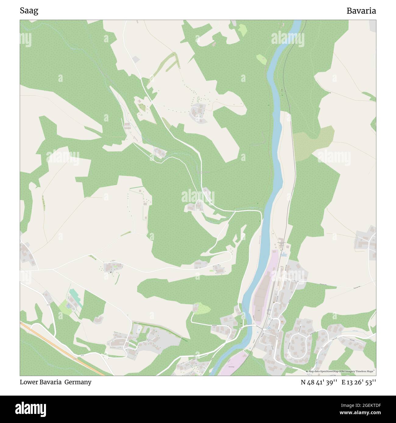 Saag, bassa Baviera, Germania, Baviera, N 48 41' 39'', e 13 26' 53'', mappa, mappa senza tempo pubblicata nel 2021. Viaggiatori, esploratori e avventurieri come Florence Nightingale, David Livingstone, Ernest Shackleton, Lewis and Clark e Sherlock Holmes si sono affidati alle mappe per pianificare i viaggi verso gli angoli più remoti del mondo, Timeless Maps sta mappando la maggior parte delle località del mondo, mostrando il successo di grandi sogni Foto Stock