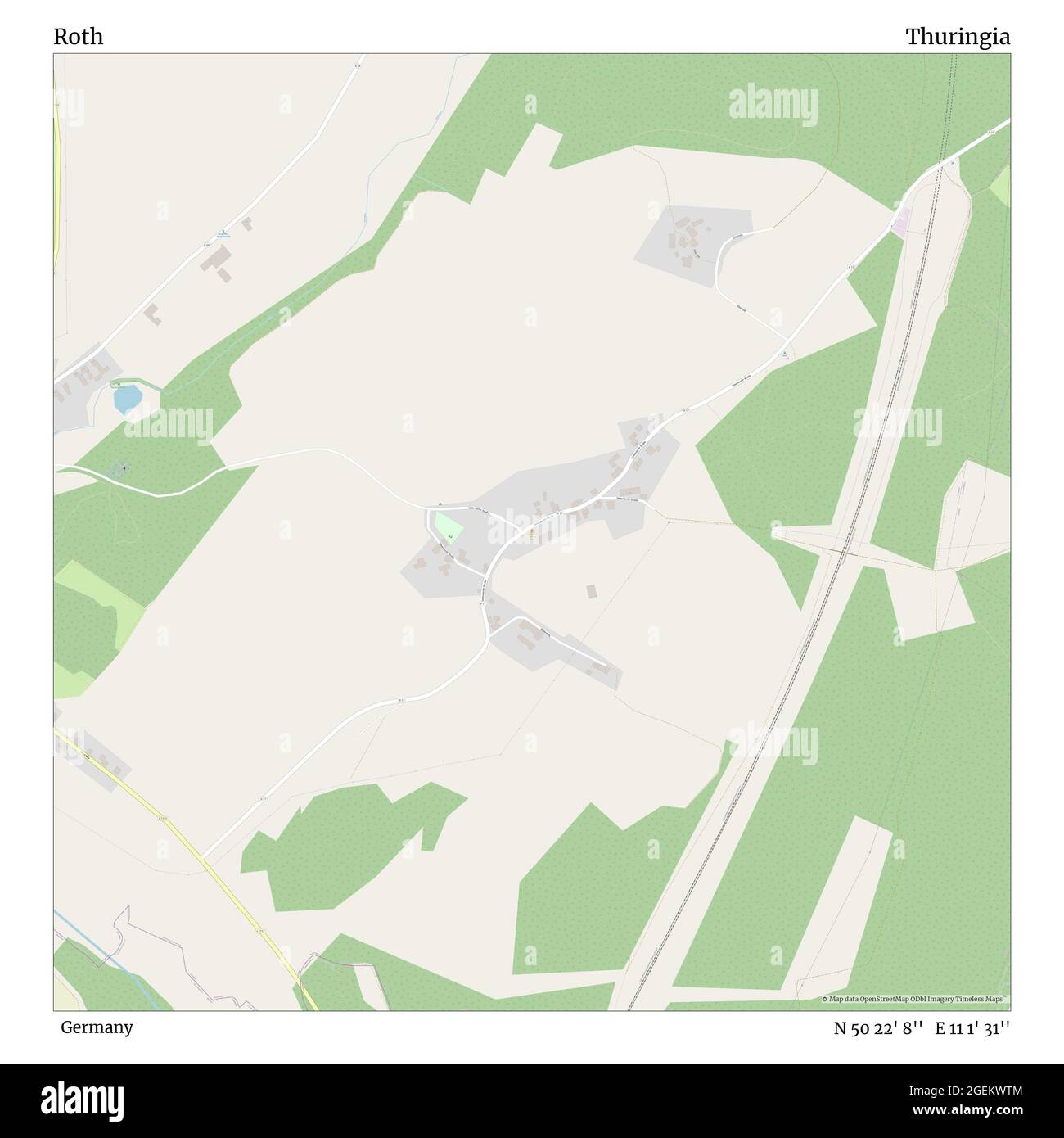 Roth, Germania, Turingia, N 50 22' 8'', e 11 1' 31''', mappa, mappa senza tempo pubblicata nel 2021. Viaggiatori, esploratori e avventurieri come Florence Nightingale, David Livingstone, Ernest Shackleton, Lewis and Clark e Sherlock Holmes si sono affidati alle mappe per pianificare i viaggi verso gli angoli più remoti del mondo, Timeless Maps sta mappando la maggior parte delle località del mondo, mostrando il successo di grandi sogni Foto Stock
