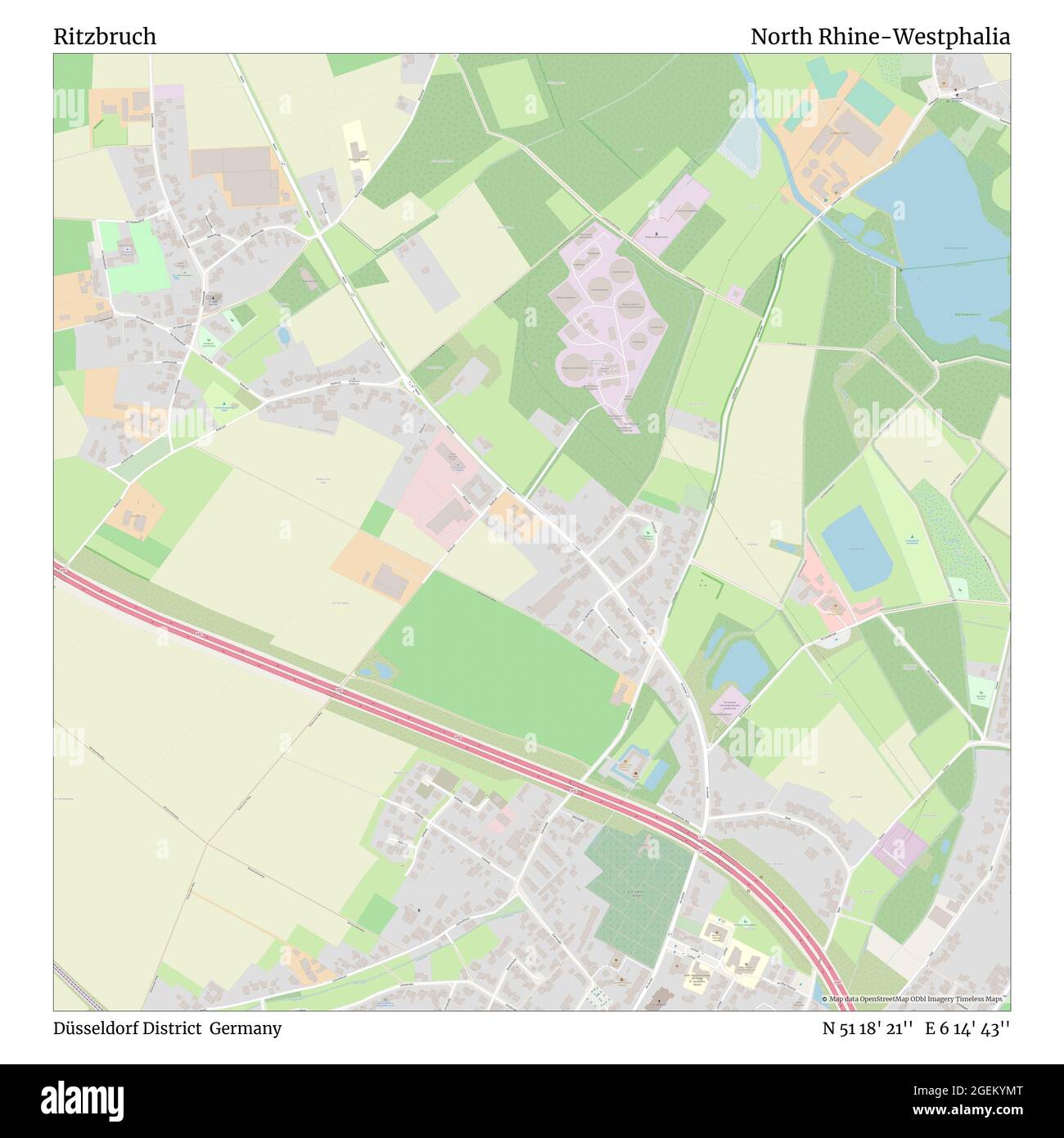 Ritzbruch, Distretto di Düsseldorf, Germania, Renania Settentrionale-Vestfalia, N 51 18' 21'', e 6 14' 43'', mappa, Mappa senza tempo pubblicata nel 2021. Viaggiatori, esploratori e avventurieri come Florence Nightingale, David Livingstone, Ernest Shackleton, Lewis and Clark e Sherlock Holmes si sono affidati alle mappe per pianificare i viaggi verso gli angoli più remoti del mondo, Timeless Maps sta mappando la maggior parte delle località del mondo, mostrando il successo di grandi sogni Foto Stock