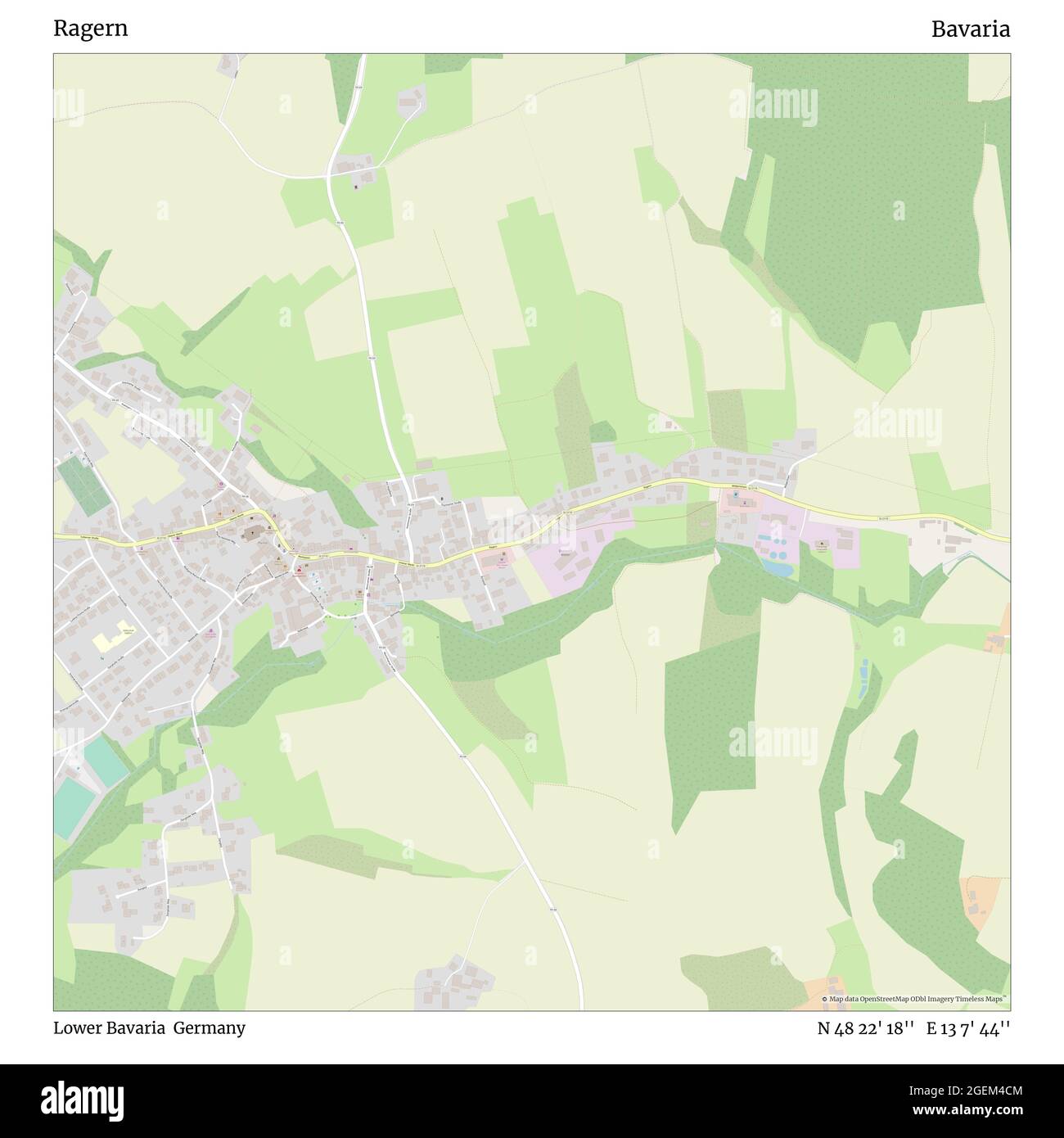 Ragern, bassa Baviera, Germania, Baviera, N 48 22' 18'', e 13 7' 44''', mappa, mappa senza tempo pubblicata nel 2021. Viaggiatori, esploratori e avventurieri come Florence Nightingale, David Livingstone, Ernest Shackleton, Lewis and Clark e Sherlock Holmes si sono affidati alle mappe per pianificare i viaggi verso gli angoli più remoti del mondo, Timeless Maps sta mappando la maggior parte delle località del mondo, mostrando il successo di grandi sogni Foto Stock