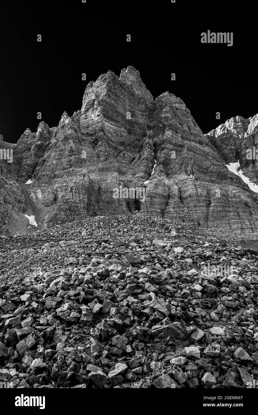 Il ghiacciaio Rock alla base del Wheeler Peak nel Great Basin National Park Foto Stock