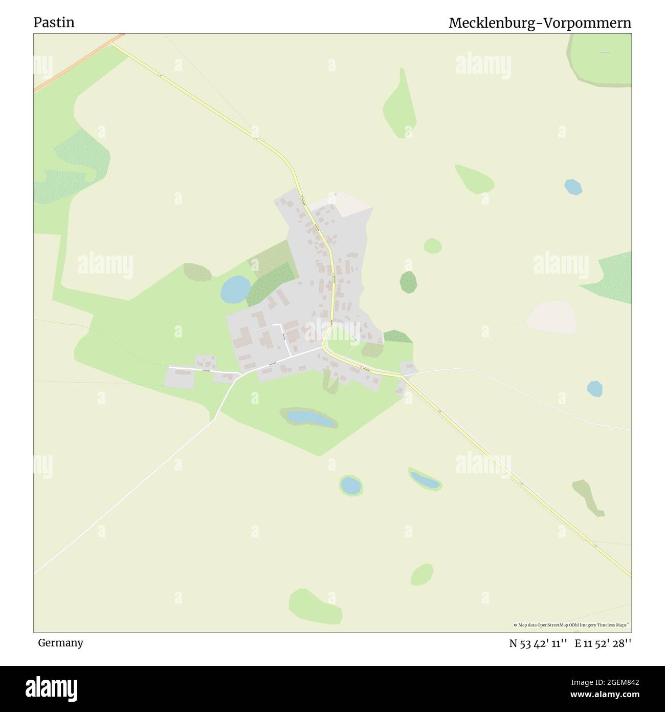 Pastin, Germania, Mecklenburg-Vorpommern, N 53 42' 11'', e 11 52' 28''', mappa, Mappa senza tempo pubblicata nel 2021. Viaggiatori, esploratori e avventurieri come Florence Nightingale, David Livingstone, Ernest Shackleton, Lewis and Clark e Sherlock Holmes si sono affidati alle mappe per pianificare i viaggi verso gli angoli più remoti del mondo, Timeless Maps sta mappando la maggior parte delle località del mondo, mostrando il successo di grandi sogni Foto Stock