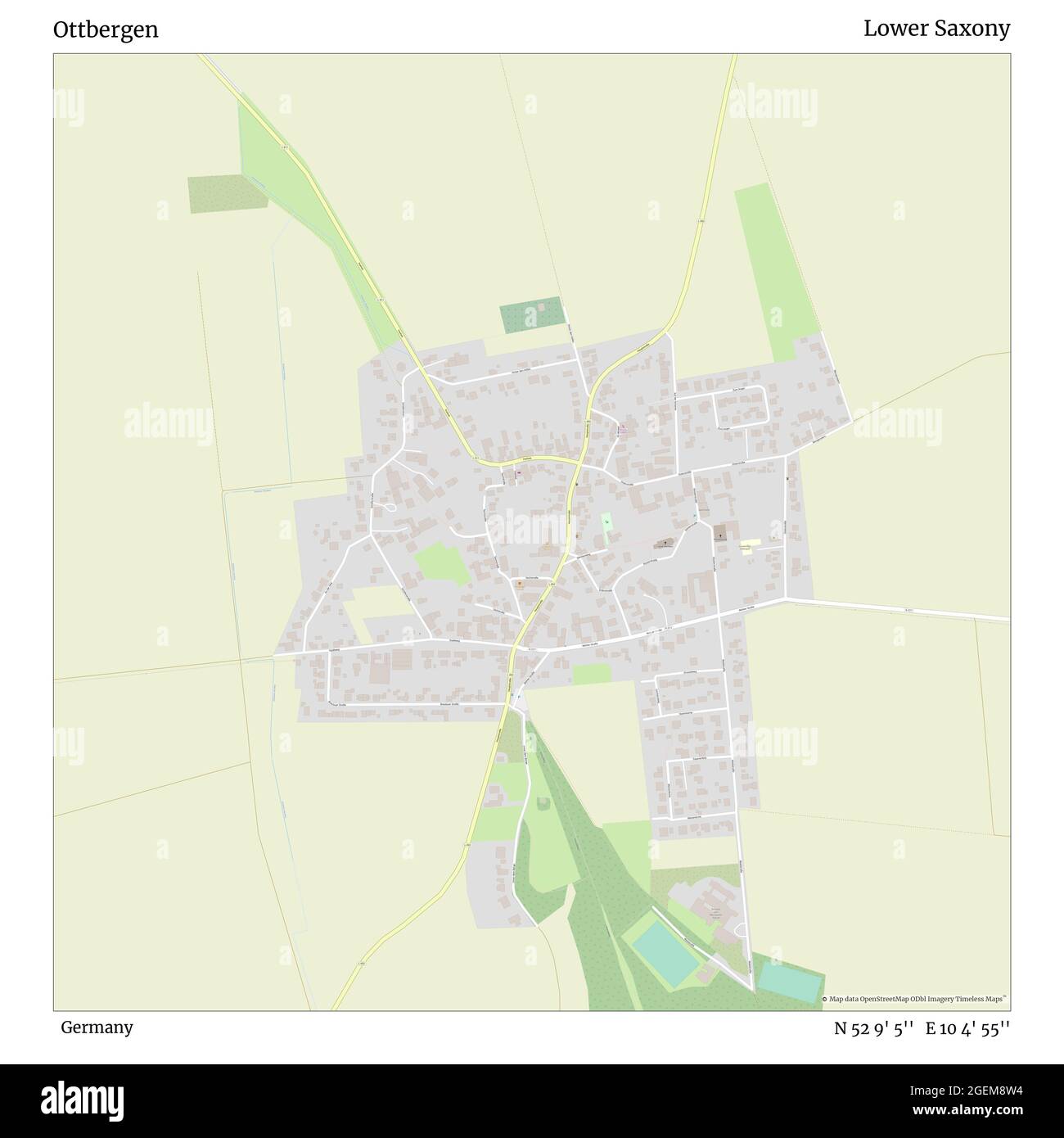 Ottbergen, Germania, bassa Sassonia, N 52 9' 5'', e 10 4' 55''', mappa, mappa senza tempo pubblicata nel 2021. Viaggiatori, esploratori e avventurieri come Florence Nightingale, David Livingstone, Ernest Shackleton, Lewis and Clark e Sherlock Holmes si sono affidati alle mappe per pianificare i viaggi verso gli angoli più remoti del mondo, Timeless Maps sta mappando la maggior parte delle località del mondo, mostrando il successo di grandi sogni Foto Stock