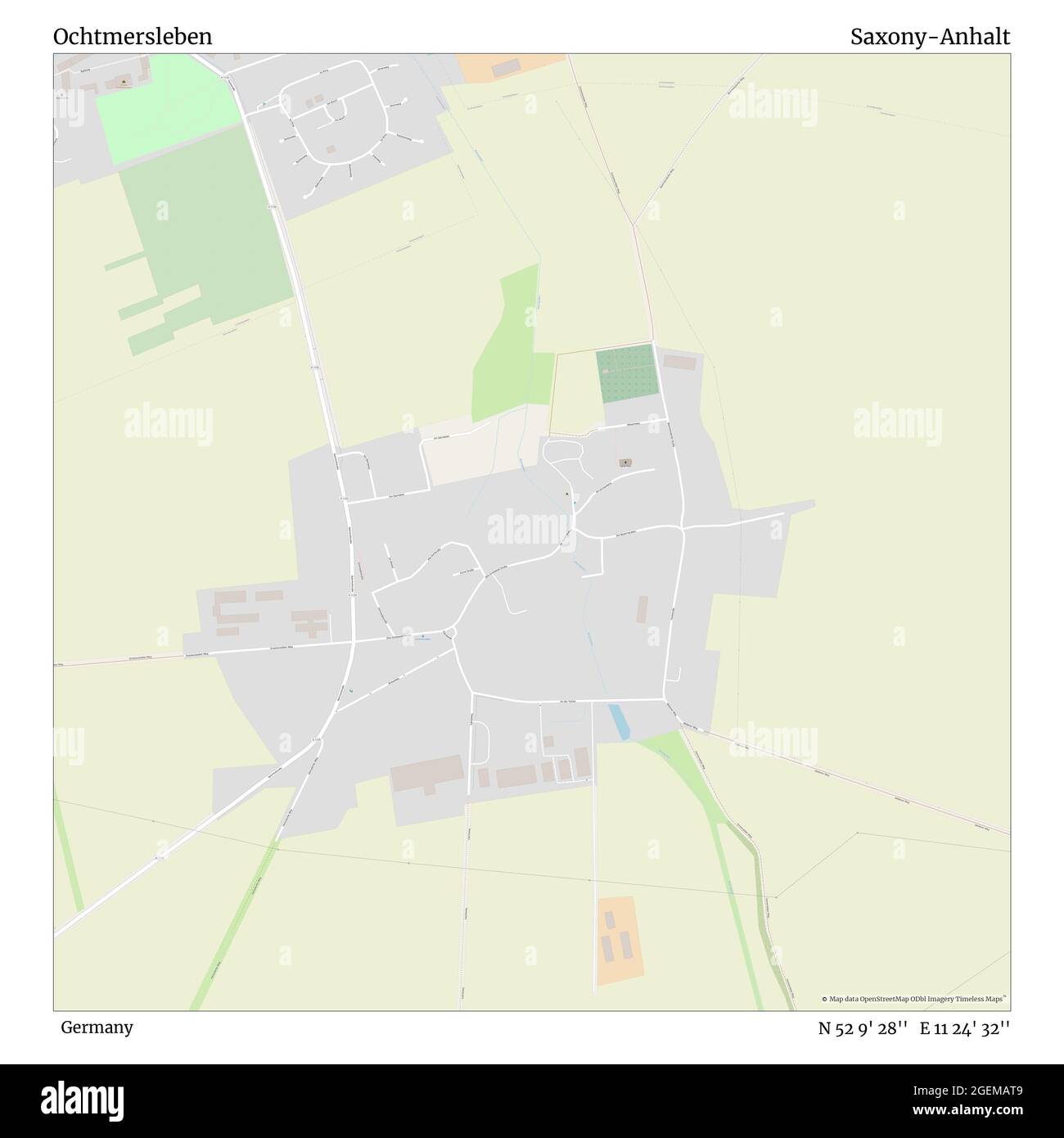 Ochtmersleben, Germania, Sassonia-Anhalt, N 52 9' 28''', e 11 24' 32''', mappa, mappa senza tempo pubblicata nel 2021. Viaggiatori, esploratori e avventurieri come Florence Nightingale, David Livingstone, Ernest Shackleton, Lewis and Clark e Sherlock Holmes si sono affidati alle mappe per pianificare i viaggi verso gli angoli più remoti del mondo, Timeless Maps sta mappando la maggior parte delle località del mondo, mostrando il successo di grandi sogni Foto Stock