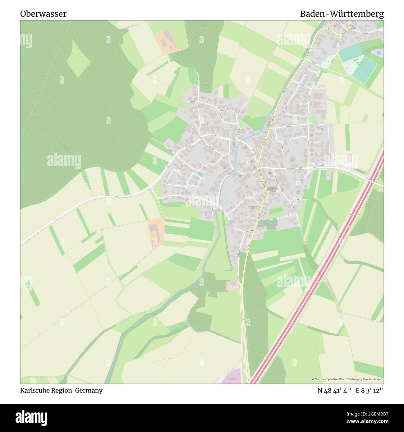 Oberwasser, Regione di Karlsruhe, Germania, Baden-Württemberg, N 48 41' 4'', e 8 3' 12''', mappa, Mappa senza tempo pubblicata nel 2021. Viaggiatori, esploratori e avventurieri come Florence Nightingale, David Livingstone, Ernest Shackleton, Lewis and Clark e Sherlock Holmes si sono affidati alle mappe per pianificare i viaggi verso gli angoli più remoti del mondo, Timeless Maps sta mappando la maggior parte delle località del mondo, mostrando il successo di grandi sogni Foto Stock