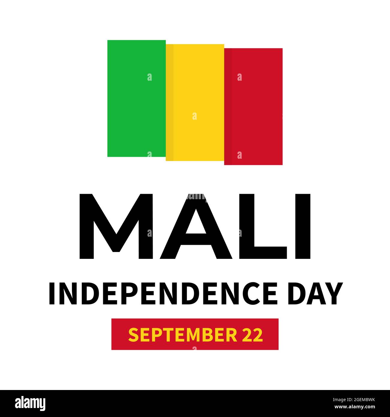 Mali Independence Day scritta con bandiera. Festa nazionale festeggia il 22 settembre. Modello vettoriale per banner poster tipografico, volantino, saluto c Illustrazione Vettoriale