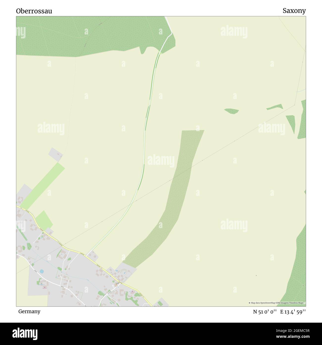Oberrossau, Germania, Sassonia, N 51 0' 0'', e 13 4' 59''', mappa, mappa senza tempo pubblicata nel 2021. Viaggiatori, esploratori e avventurieri come Florence Nightingale, David Livingstone, Ernest Shackleton, Lewis and Clark e Sherlock Holmes si sono affidati alle mappe per pianificare i viaggi verso gli angoli più remoti del mondo, Timeless Maps sta mappando la maggior parte delle località del mondo, mostrando il successo di grandi sogni Foto Stock
