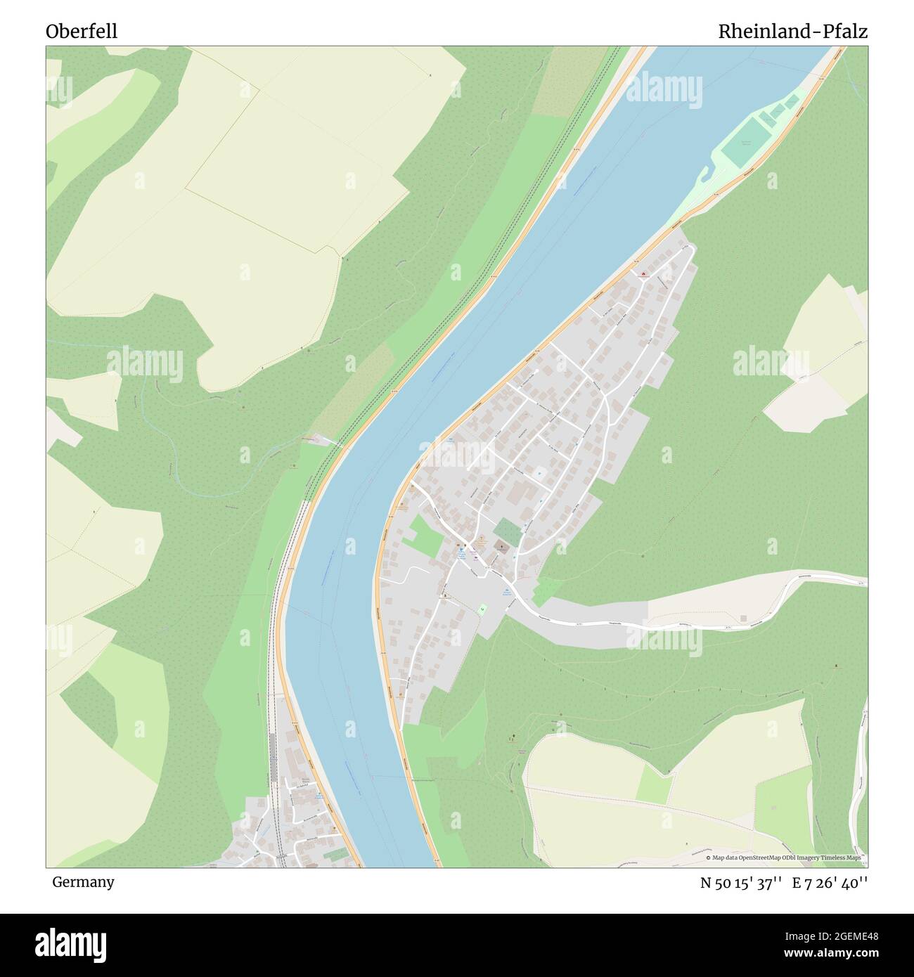 Oberfell, Germania, Rheinland-Pfalz, N 50 15' 37'', e 7 26' 40''', mappa, mappa senza tempo pubblicata nel 2021. Viaggiatori, esploratori e avventurieri come Florence Nightingale, David Livingstone, Ernest Shackleton, Lewis and Clark e Sherlock Holmes si sono affidati alle mappe per pianificare i viaggi verso gli angoli più remoti del mondo, Timeless Maps sta mappando la maggior parte delle località del mondo, mostrando il successo di grandi sogni Foto Stock