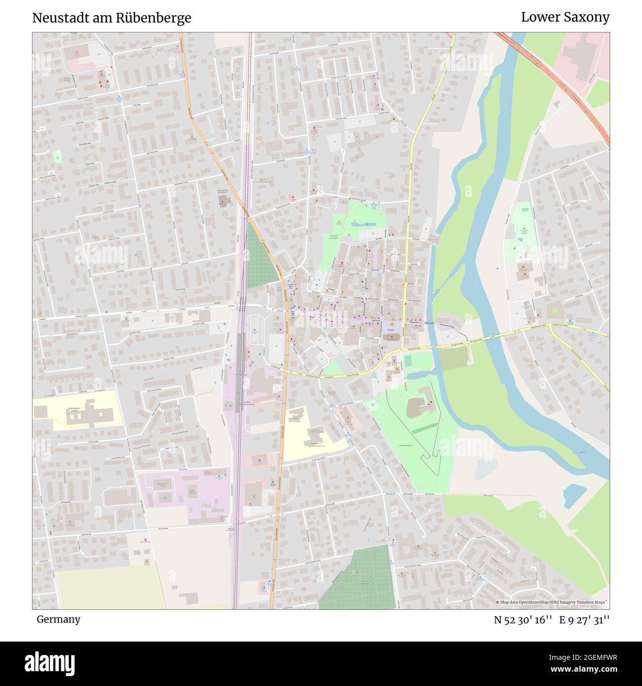 Neustadt am Rübenberge, Germania, bassa Sassonia, N 52 30' 16'', e 9 27' 31''', mappa, mappa senza tempo pubblicata nel 2021. Viaggiatori, esploratori e avventurieri come Florence Nightingale, David Livingstone, Ernest Shackleton, Lewis and Clark e Sherlock Holmes si sono affidati alle mappe per pianificare i viaggi verso gli angoli più remoti del mondo, Timeless Maps sta mappando la maggior parte delle località del mondo, mostrando il successo di grandi sogni Foto Stock