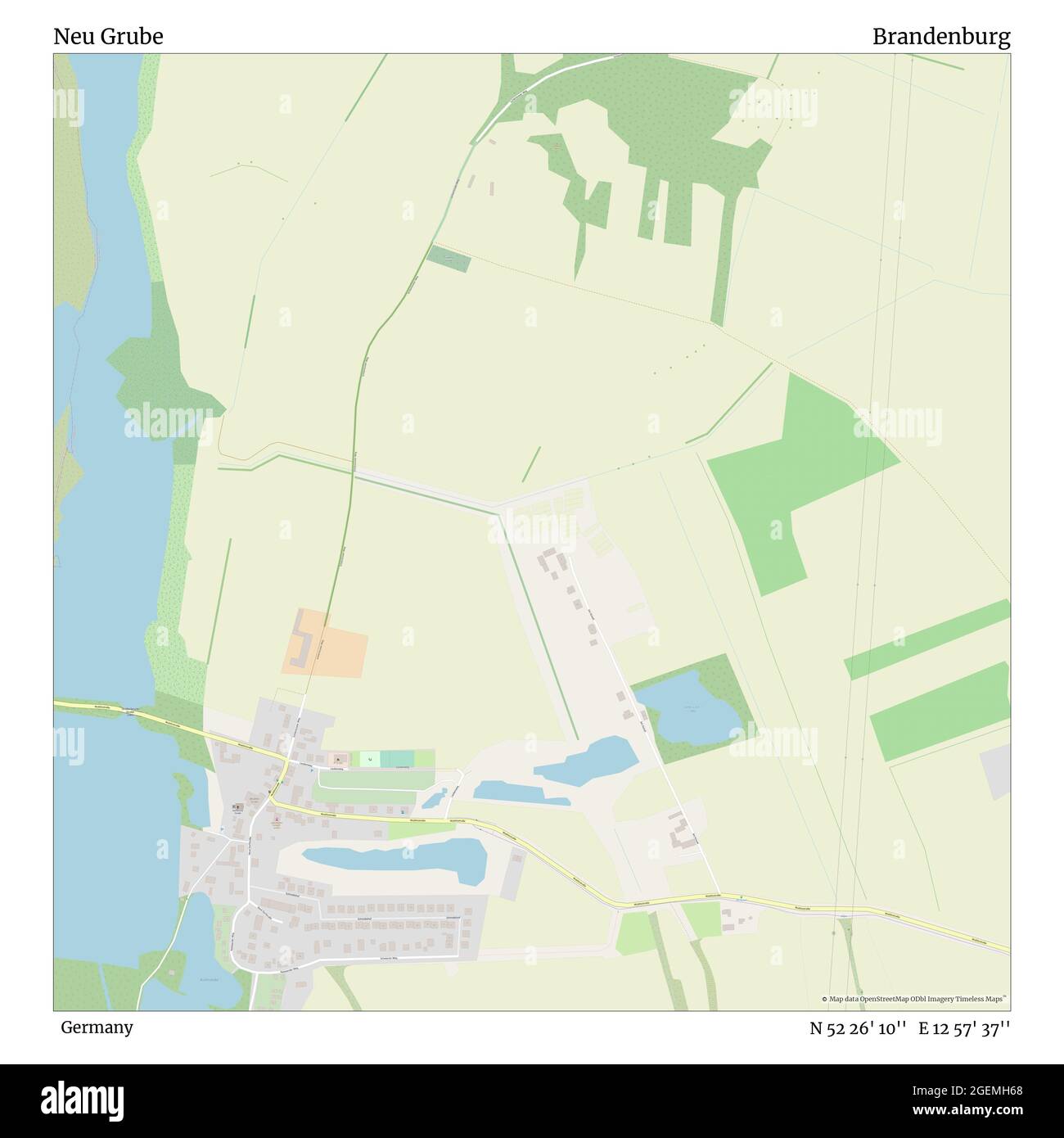 Neu Grube, Germania, Brandeburgo, N 52 26' 10'', e 12 57' 37''', mappa, mappa senza tempo pubblicata nel 2021. Viaggiatori, esploratori e avventurieri come Florence Nightingale, David Livingstone, Ernest Shackleton, Lewis and Clark e Sherlock Holmes si sono affidati alle mappe per pianificare i viaggi verso gli angoli più remoti del mondo, Timeless Maps sta mappando la maggior parte delle località del mondo, mostrando il successo di grandi sogni Foto Stock