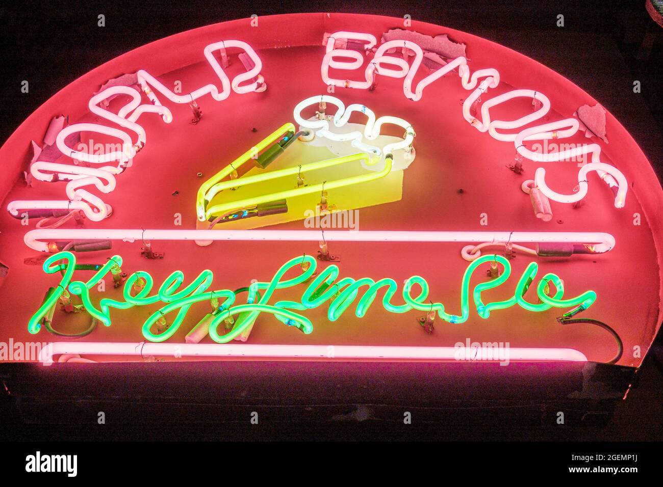Key Largo Upper Florida Keys Mrs. Mac's Kitchen, ristorante neon sign World Famous key lime pie, Foto Stock