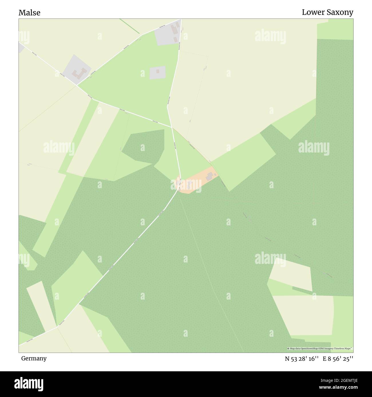 Malse, Germania, bassa Sassonia, N 53 28' 16'', e 8 56' 25''', mappa, mappa senza tempo pubblicata nel 2021. Viaggiatori, esploratori e avventurieri come Florence Nightingale, David Livingstone, Ernest Shackleton, Lewis and Clark e Sherlock Holmes si sono affidati alle mappe per pianificare i viaggi verso gli angoli più remoti del mondo, Timeless Maps sta mappando la maggior parte delle località del mondo, mostrando il successo di grandi sogni Foto Stock