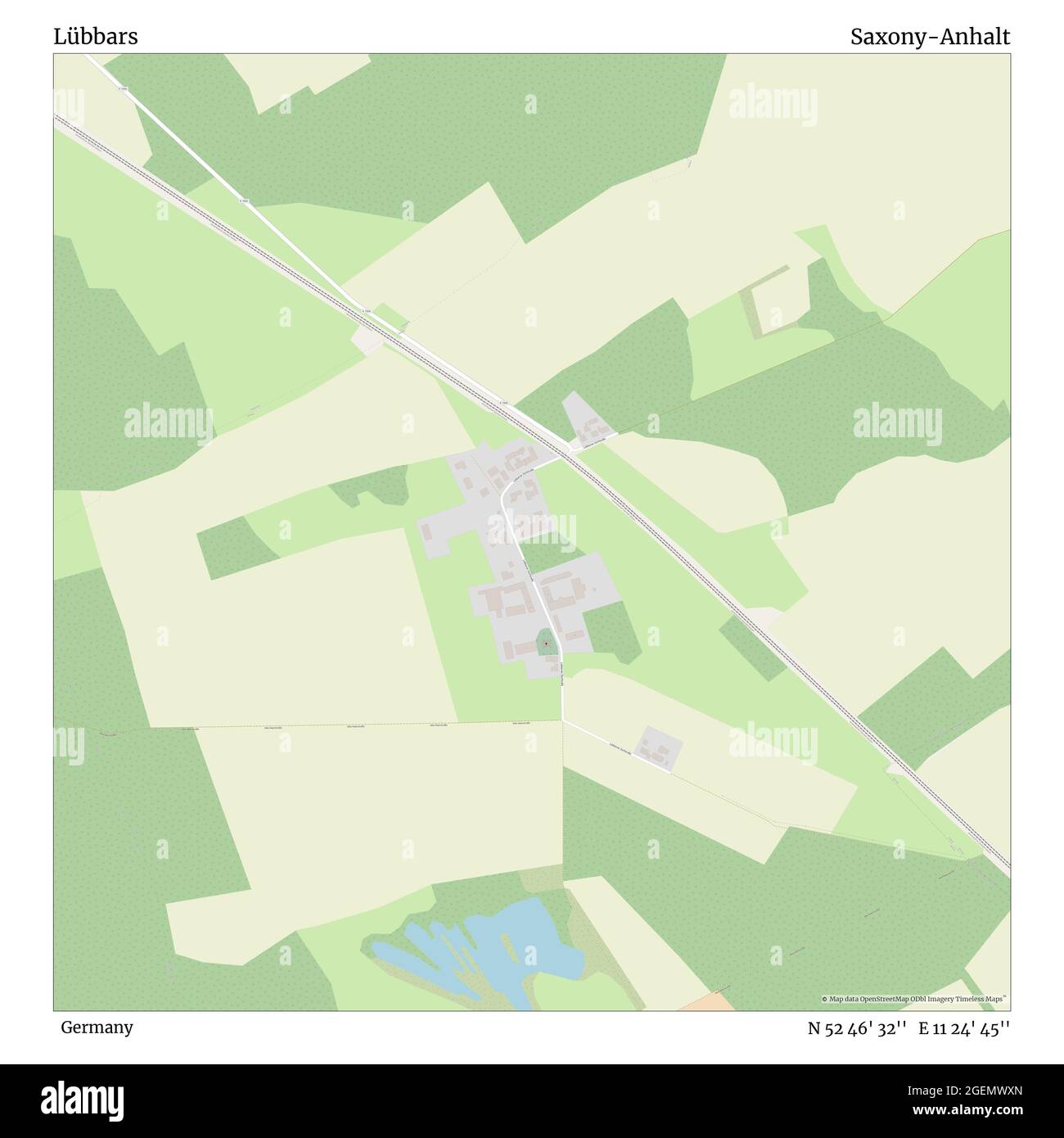 Lübbars, Germania, Sassonia-Anhalt, N 52 46' 32'', e 11 24' 45''', mappa, mappa senza tempo pubblicata nel 2021. Viaggiatori, esploratori e avventurieri come Florence Nightingale, David Livingstone, Ernest Shackleton, Lewis and Clark e Sherlock Holmes si sono affidati alle mappe per pianificare i viaggi verso gli angoli più remoti del mondo, Timeless Maps sta mappando la maggior parte delle località del mondo, mostrando il successo di grandi sogni Foto Stock
