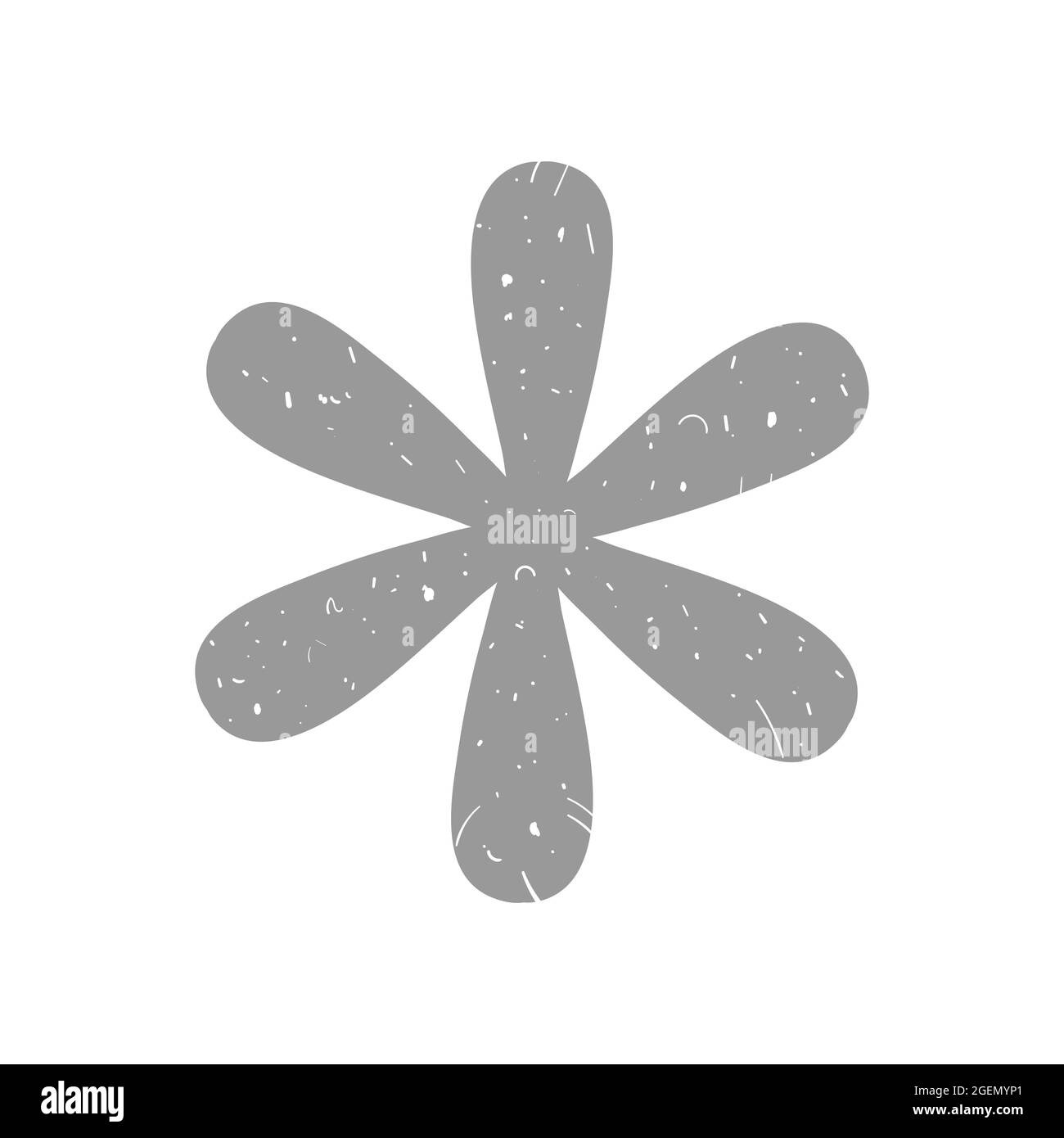 Silhouette singola con fiore in fiore con texture grunge. Clip art vettoriale di semplice icona di fiore, isolato su sfondo bianco. Illustrazione Vettoriale