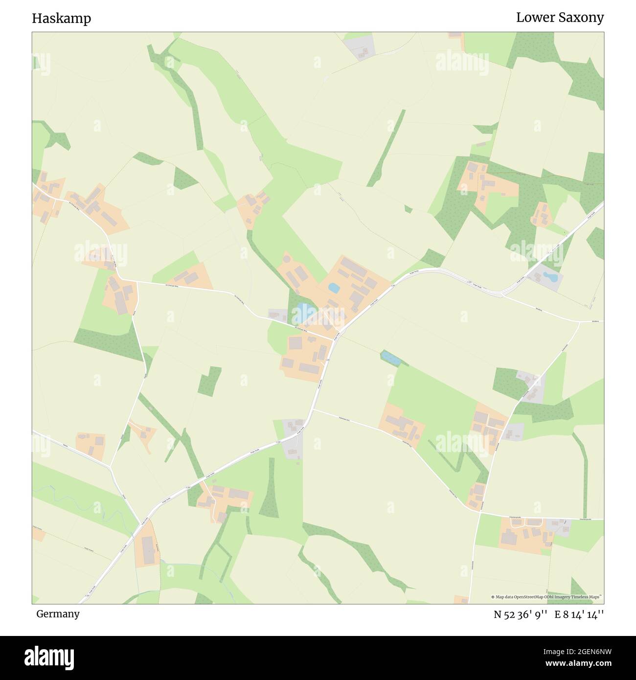 Haskamp, Germania, bassa Sassonia, N 52 36' 9'', e 8 14' 14''', mappa, mappa senza tempo pubblicata nel 2021. Viaggiatori, esploratori e avventurieri come Florence Nightingale, David Livingstone, Ernest Shackleton, Lewis and Clark e Sherlock Holmes si sono affidati alle mappe per pianificare i viaggi verso gli angoli più remoti del mondo, Timeless Maps sta mappando la maggior parte delle località del mondo, mostrando il successo di grandi sogni Foto Stock