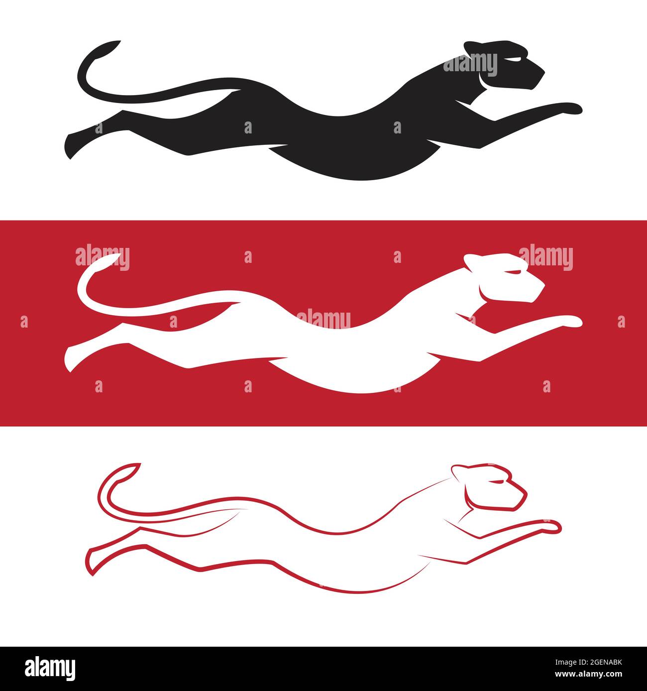 Immagine vettoriale del ghepardo su sfondo bianco e sfondo rosso.facile illustrazione vettoriale a strati modificabile. Animali selvatici. Illustrazione Vettoriale