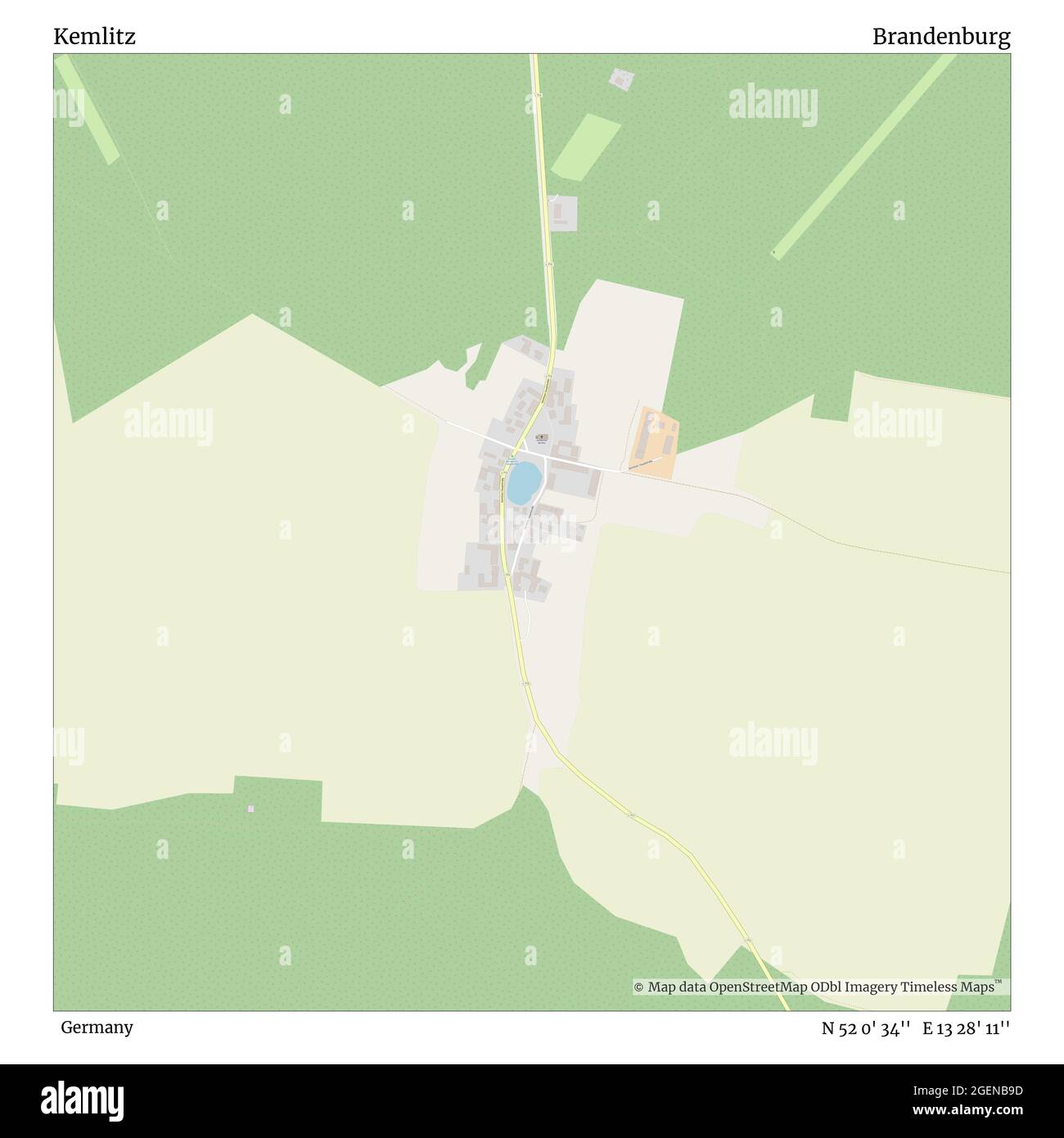 Kemlitz, Germania, Brandeburgo, N 52 0' 34'', e 13 28' 11''', mappa, mappa senza tempo pubblicata nel 2021. Viaggiatori, esploratori e avventurieri come Florence Nightingale, David Livingstone, Ernest Shackleton, Lewis and Clark e Sherlock Holmes si sono affidati alle mappe per pianificare i viaggi verso gli angoli più remoti del mondo, Timeless Maps sta mappando la maggior parte delle località del mondo, mostrando il successo di grandi sogni Foto Stock