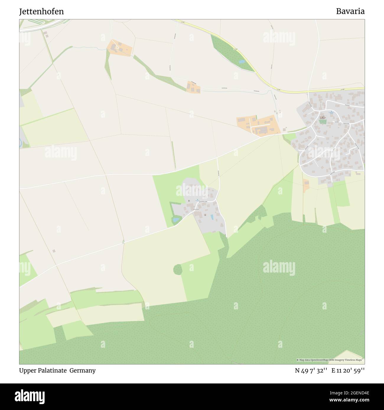 Jettenhofen, Palatinato superiore, Germania, Baviera, N 49 7' 32'', e 11 20' 59''', mappa, mappa senza tempo pubblicata nel 2021. Viaggiatori, esploratori e avventurieri come Florence Nightingale, David Livingstone, Ernest Shackleton, Lewis and Clark e Sherlock Holmes si sono affidati alle mappe per pianificare i viaggi verso gli angoli più remoti del mondo, Timeless Maps sta mappando la maggior parte delle località del mondo, mostrando il successo di grandi sogni Foto Stock