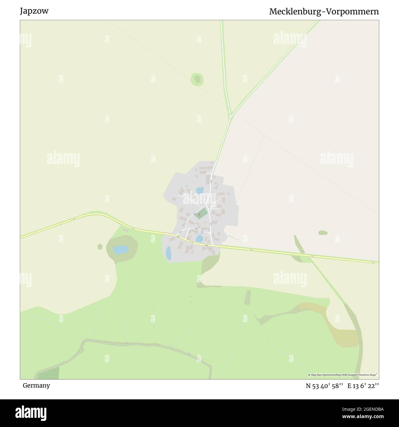 Japzow, Germania, Mecklenburg-Vorpommern, N 53 40' 58'', e 13 6' 22''', mappa, mappa senza tempo pubblicata nel 2021. Viaggiatori, esploratori e avventurieri come Florence Nightingale, David Livingstone, Ernest Shackleton, Lewis and Clark e Sherlock Holmes si sono affidati alle mappe per pianificare i viaggi verso gli angoli più remoti del mondo, Timeless Maps sta mappando la maggior parte delle località del mondo, mostrando il successo di grandi sogni Foto Stock