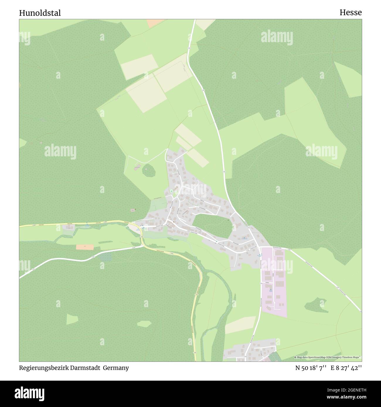 Hunoldstal, Regierungsbezirk Darmstadt, Germania, Assia, N 50 18' 7'', e 8 27' 42''', mappa, Mappa senza tempo pubblicata nel 2021. Viaggiatori, esploratori e avventurieri come Florence Nightingale, David Livingstone, Ernest Shackleton, Lewis and Clark e Sherlock Holmes si sono affidati alle mappe per pianificare i viaggi verso gli angoli più remoti del mondo, Timeless Maps sta mappando la maggior parte delle località del mondo, mostrando il successo di grandi sogni Foto Stock