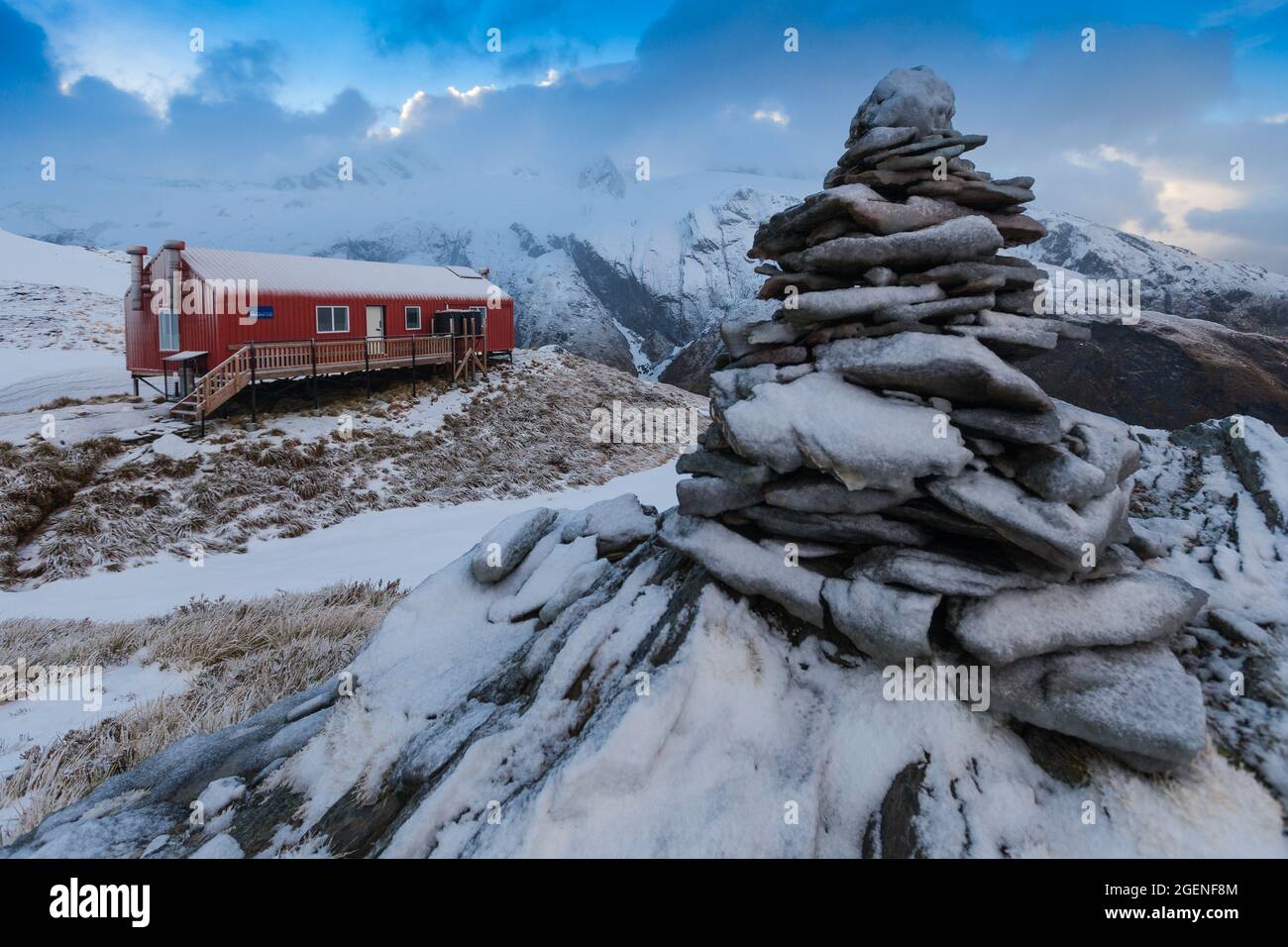 French Ridge Hut, Mount Aspiring National Park Foto Stock