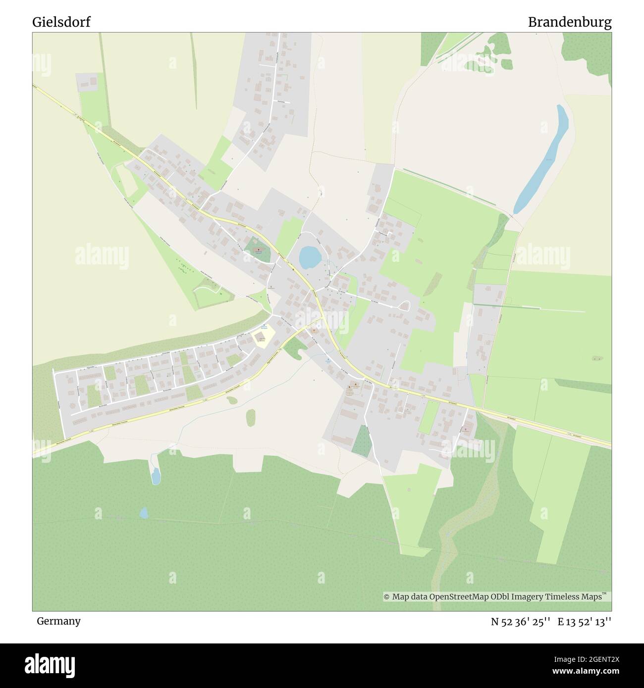 Gielsdorf, Germania, Brandeburgo, N 52 36' 25'', e 13 52' 13''', mappa, mappa senza tempo pubblicata nel 2021. Viaggiatori, esploratori e avventurieri come Florence Nightingale, David Livingstone, Ernest Shackleton, Lewis and Clark e Sherlock Holmes si sono affidati alle mappe per pianificare i viaggi verso gli angoli più remoti del mondo, Timeless Maps sta mappando la maggior parte delle località del mondo, mostrando il successo di grandi sogni Foto Stock