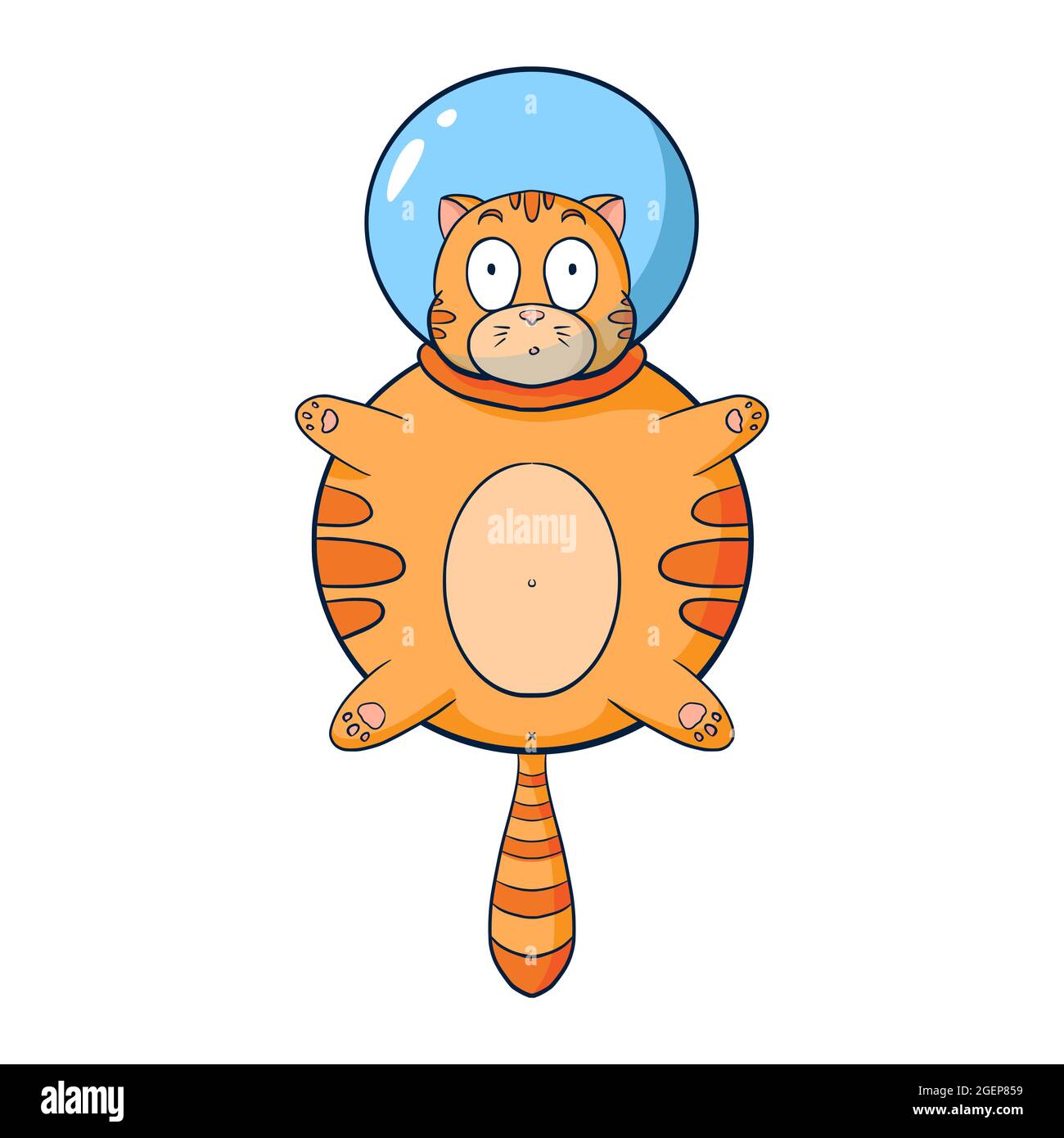 Cat Astronautic Illustrazione Cartoon Style. Sketch animale cosmico disegnato a mano per logo, tee grafiche per bambini, stampe, adesivi, poster e arredamento vivaio Illustrazione Vettoriale