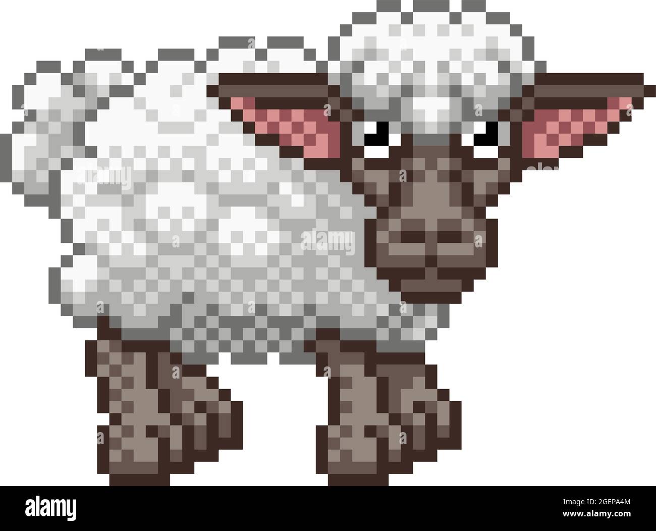 Pecora pixel Art Farm Animal Video gioco Cartoon Illustrazione Vettoriale