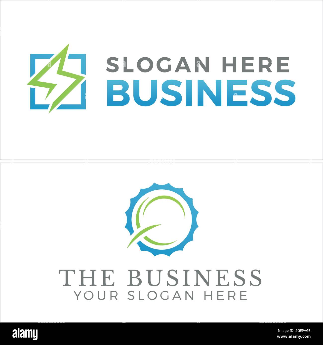 Blu verde icona fulmine ingranaggio business consulenza logo design Illustrazione Vettoriale