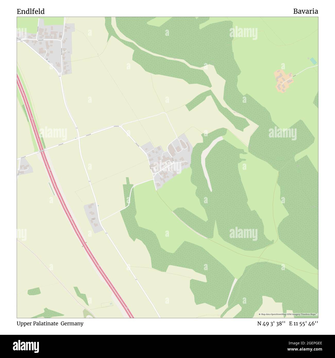 Endlfeld, Palatinato superiore, Germania, Baviera, N 49 3' 38'', e 11 55' 46''', mappa, mappa senza tempo pubblicata nel 2021. Viaggiatori, esploratori e avventurieri come Florence Nightingale, David Livingstone, Ernest Shackleton, Lewis and Clark e Sherlock Holmes si sono affidati alle mappe per pianificare i viaggi verso gli angoli più remoti del mondo, Timeless Maps sta mappando la maggior parte delle località del mondo, mostrando il successo di grandi sogni Foto Stock