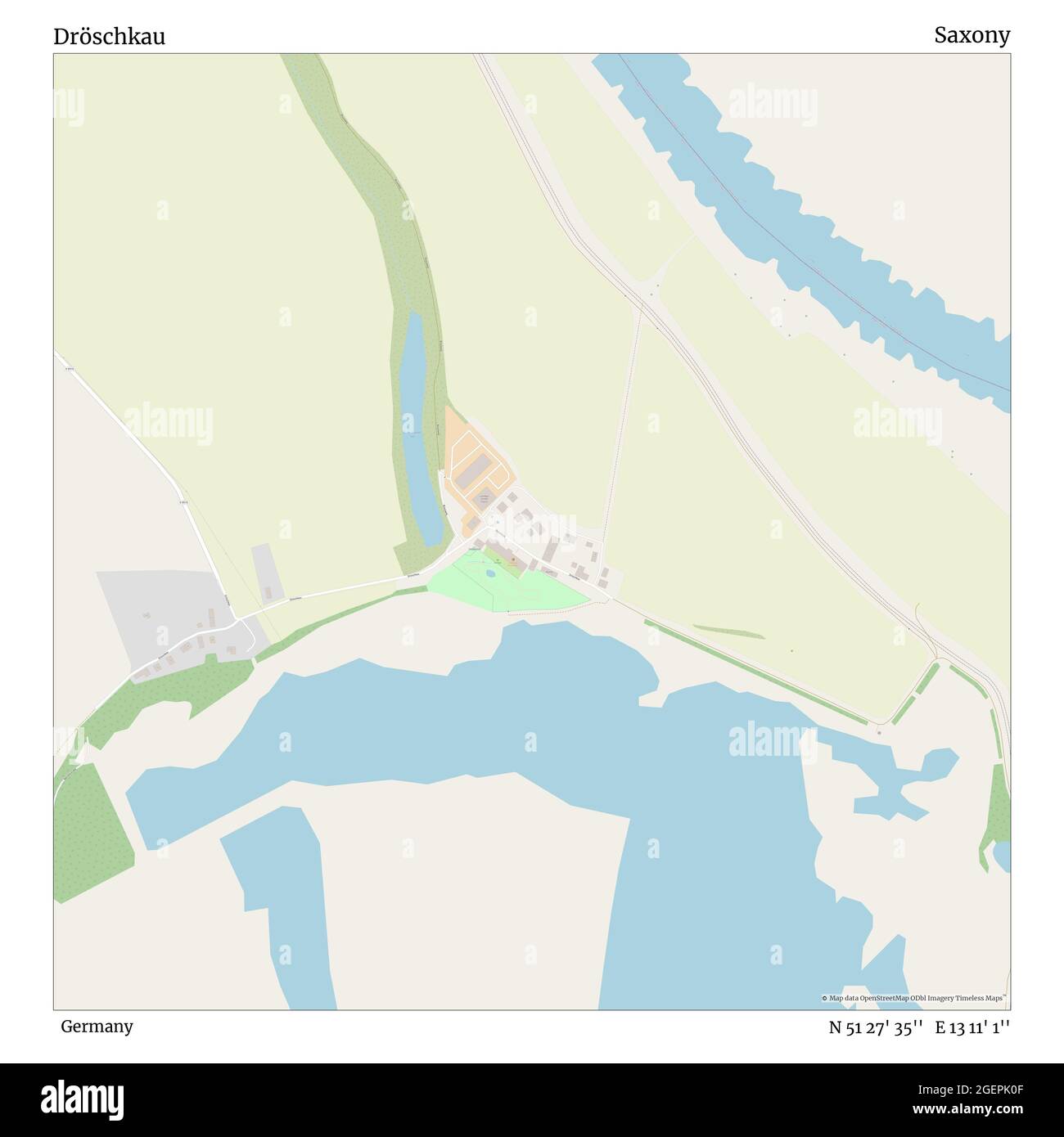 Dröschkau, Germania, Sassonia, N 51 27' 35'', e 13 11' 1'', mappa, mappa senza tempo pubblicata nel 2021. Viaggiatori, esploratori e avventurieri come Florence Nightingale, David Livingstone, Ernest Shackleton, Lewis and Clark e Sherlock Holmes si sono affidati alle mappe per pianificare i viaggi verso gli angoli più remoti del mondo, Timeless Maps sta mappando la maggior parte delle località del mondo, mostrando il successo di grandi sogni Foto Stock