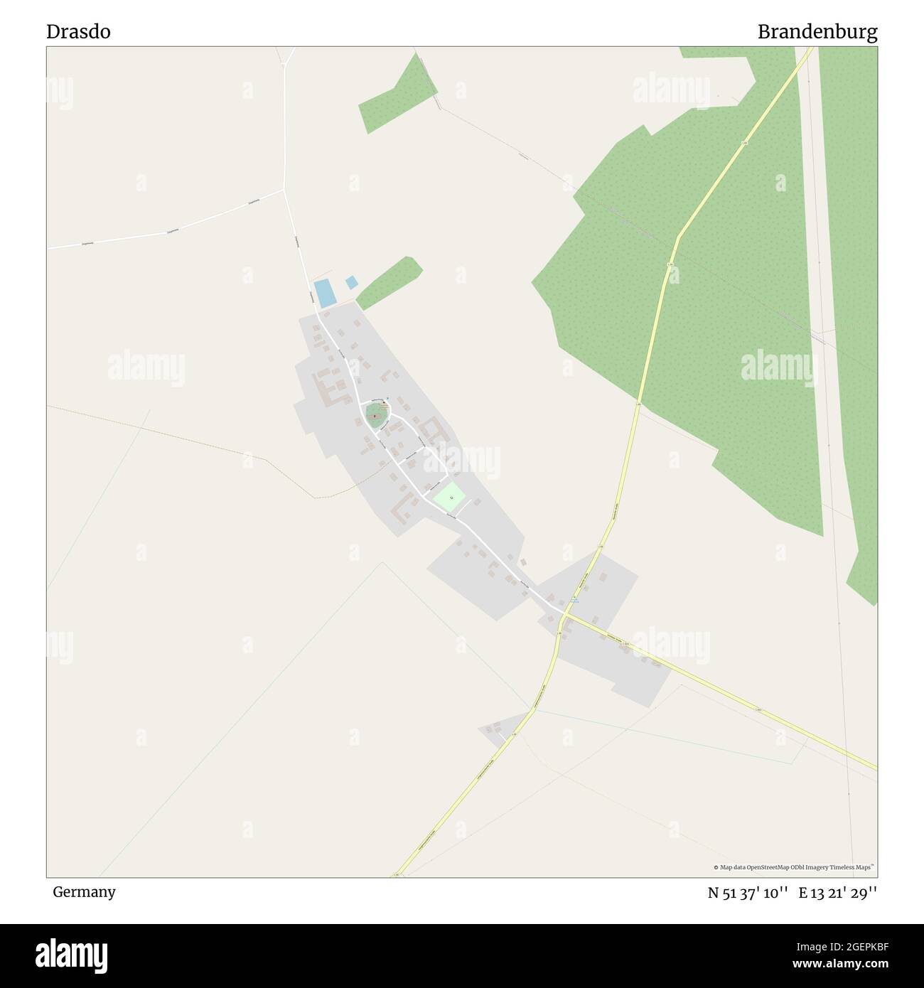 Drasdo, Germania, Brandeburgo, N 51 37' 10'', e 13 21' 29'', mappa, Mappa senza tempo pubblicata nel 2021. Viaggiatori, esploratori e avventurieri come Florence Nightingale, David Livingstone, Ernest Shackleton, Lewis and Clark e Sherlock Holmes si sono affidati alle mappe per pianificare i viaggi verso gli angoli più remoti del mondo, Timeless Maps sta mappando la maggior parte delle località del mondo, mostrando il successo di grandi sogni Foto Stock