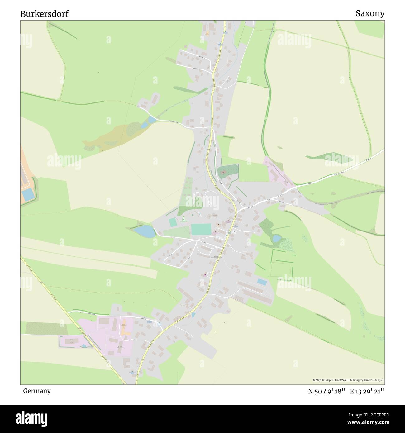 Burkersdorf, Germania, Sassonia, N 50 49' 18'', e 13 29' 21''', mappa, mappa senza tempo pubblicata nel 2021. Viaggiatori, esploratori e avventurieri come Florence Nightingale, David Livingstone, Ernest Shackleton, Lewis and Clark e Sherlock Holmes si sono affidati alle mappe per pianificare i viaggi verso gli angoli più remoti del mondo, Timeless Maps sta mappando la maggior parte delle località del mondo, mostrando il successo di grandi sogni Foto Stock