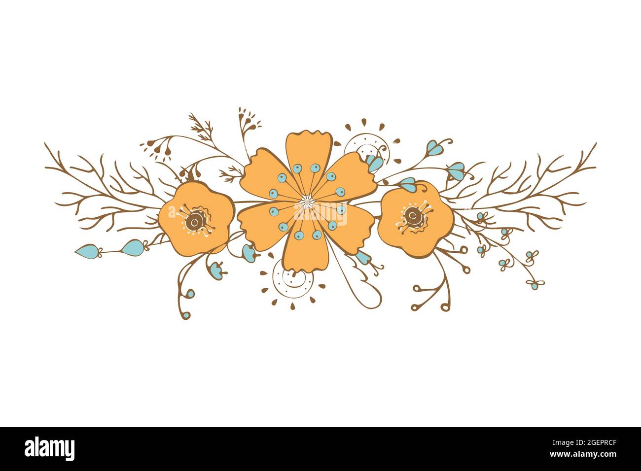 Ornamento autunno zen arte bello delicato doodling fiori foglie ramoscelli disegno a mano, isolato, sfondo bianco, elemento per il tuo design, per biglietti d'auguri vacanza. Illustrazione vettoriale Illustrazione Vettoriale