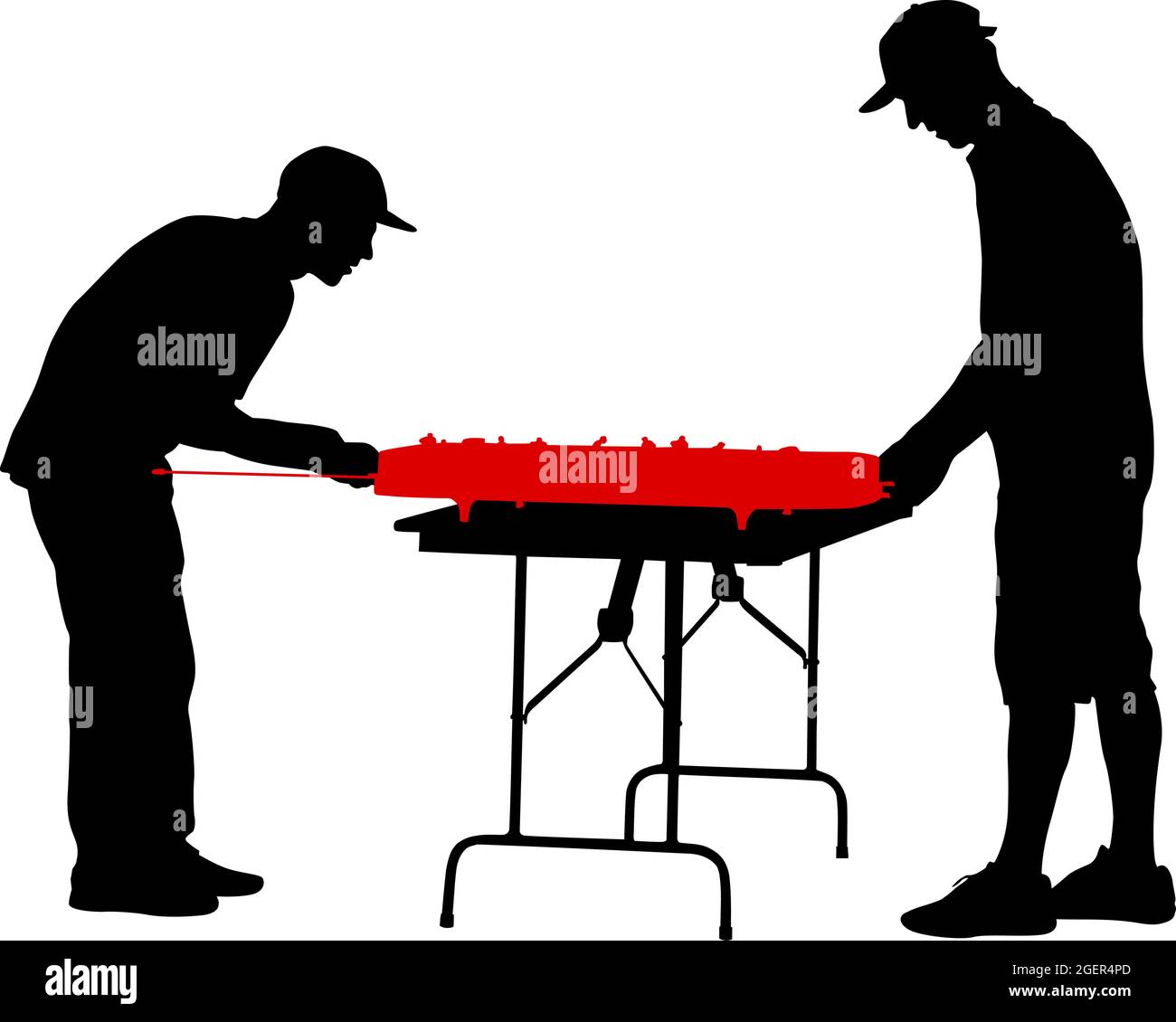 Silhouette due uomini giocare a hockey da tavolo su sfondo bianco. Illustrazione Vettoriale
