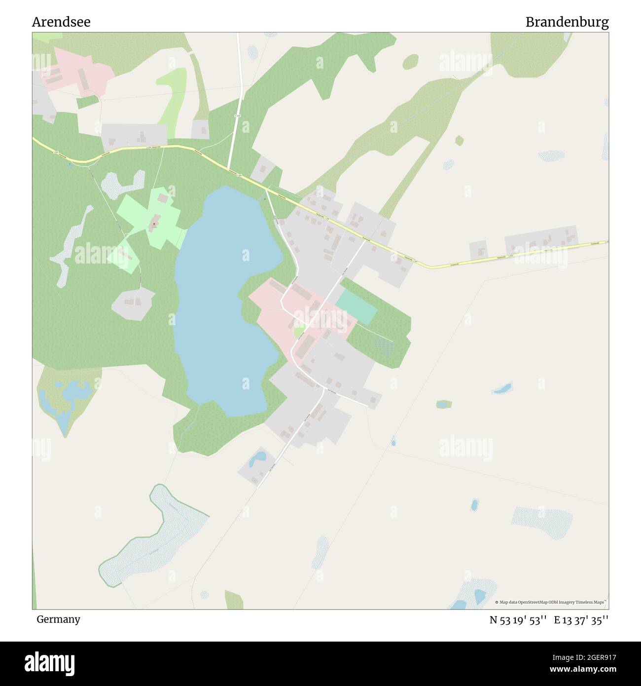 Arendsee, Germania, Brandeburgo, N 53 19' 53'', e 13 37' 35'', mappa, Mappa senza tempo pubblicata nel 2021. Viaggiatori, esploratori e avventurieri come Florence Nightingale, David Livingstone, Ernest Shackleton, Lewis and Clark e Sherlock Holmes si sono affidati alle mappe per pianificare i viaggi verso gli angoli più remoti del mondo, Timeless Maps sta mappando la maggior parte delle località del mondo, mostrando il successo di grandi sogni Foto Stock