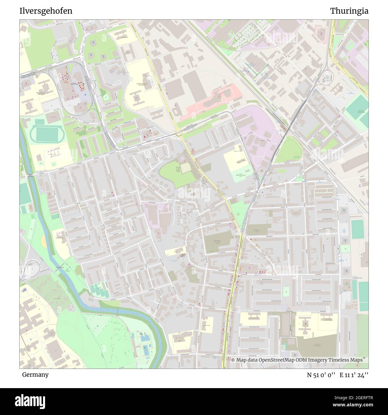 Ilversgehofen, Germania, Turingia, N 51 0' 0''', e 11 1' 24''', mappa, mappa senza tempo pubblicata nel 2021. Viaggiatori, esploratori e avventurieri come Florence Nightingale, David Livingstone, Ernest Shackleton, Lewis and Clark e Sherlock Holmes si sono affidati alle mappe per pianificare i viaggi verso gli angoli più remoti del mondo, Timeless Maps sta mappando la maggior parte delle località del mondo, mostrando il successo di grandi sogni Foto Stock