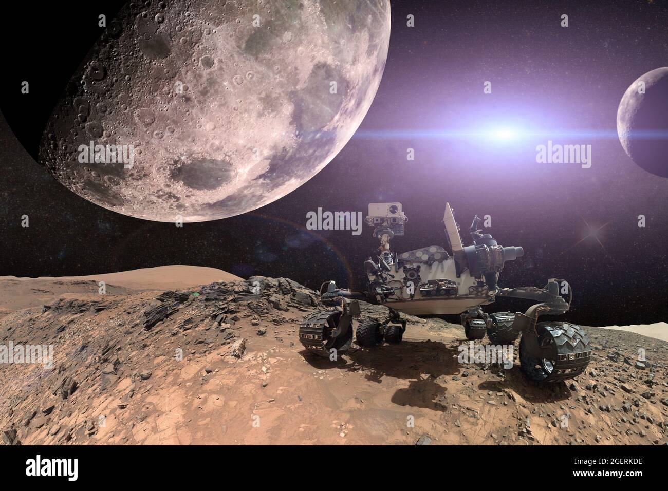 Curiosità Mars Rover esplorando la superficie del pianeta rosso. Gli elementi di questa immagine fornita dalla NASA. Foto Stock
