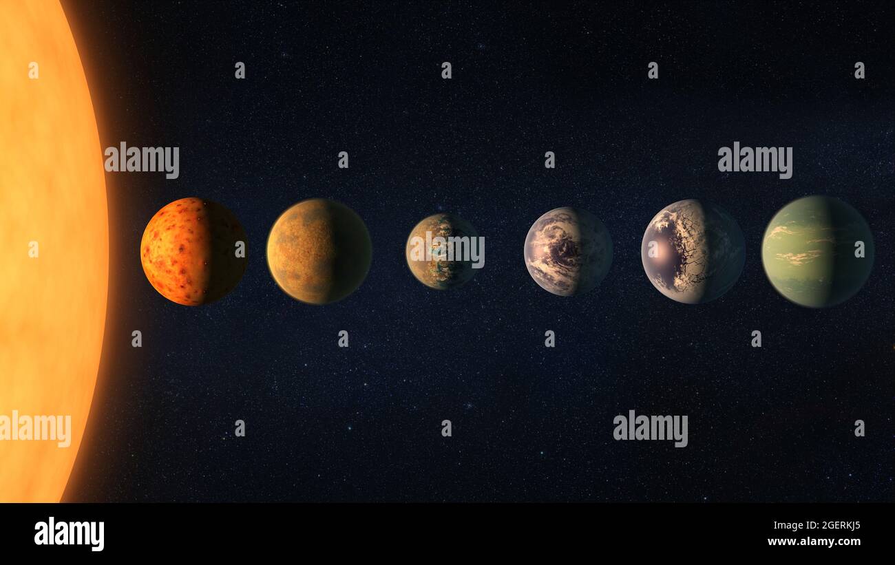 Pianeti diversi con il grande Sole nello spazio esterno. Elementi di questa immagine forniti dalla NASA. Foto Stock