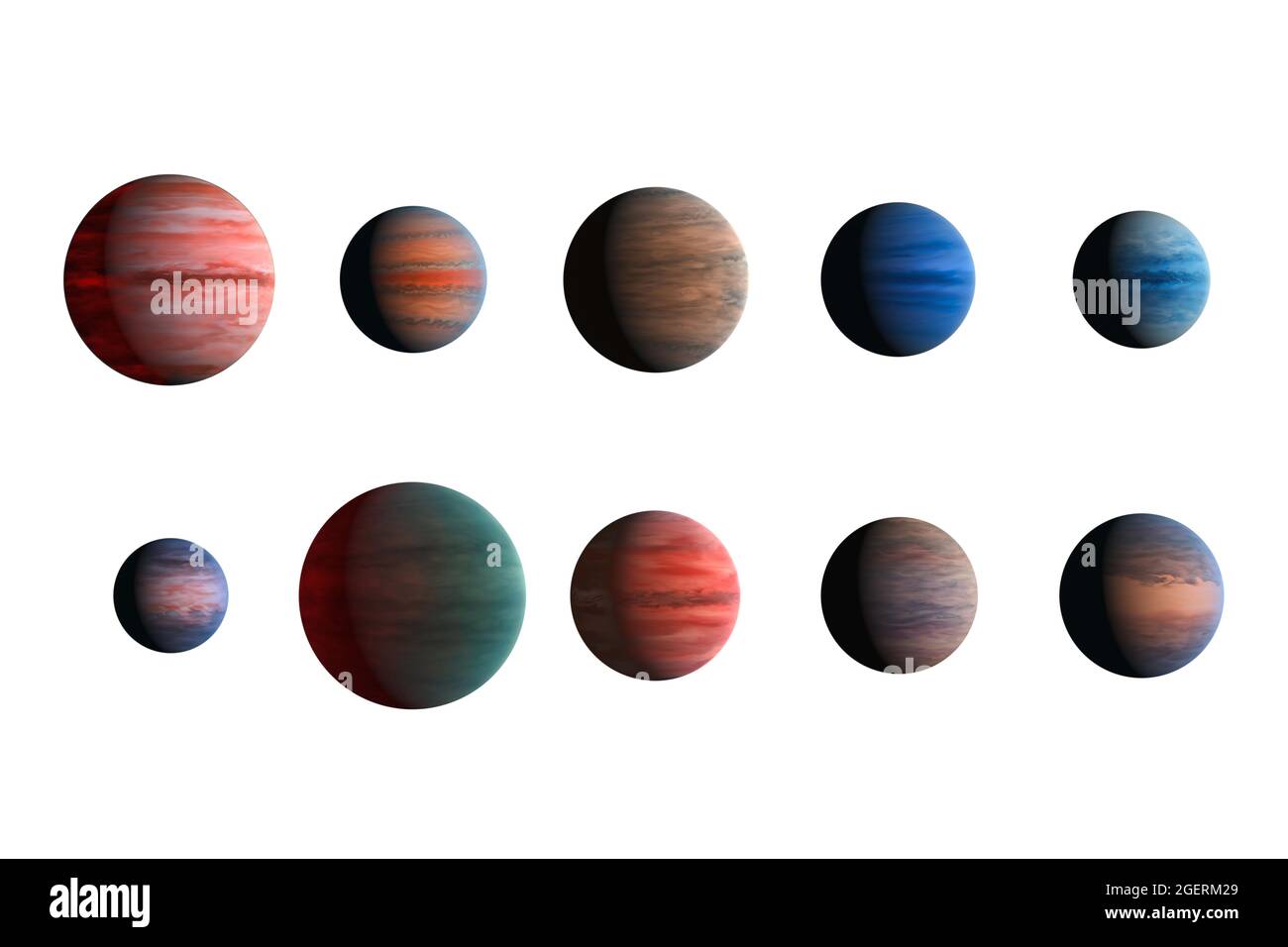 Pianeti diversi isolati su sfondo bianco. Elementi di questa immagine forniti dalla NASA. Foto Stock