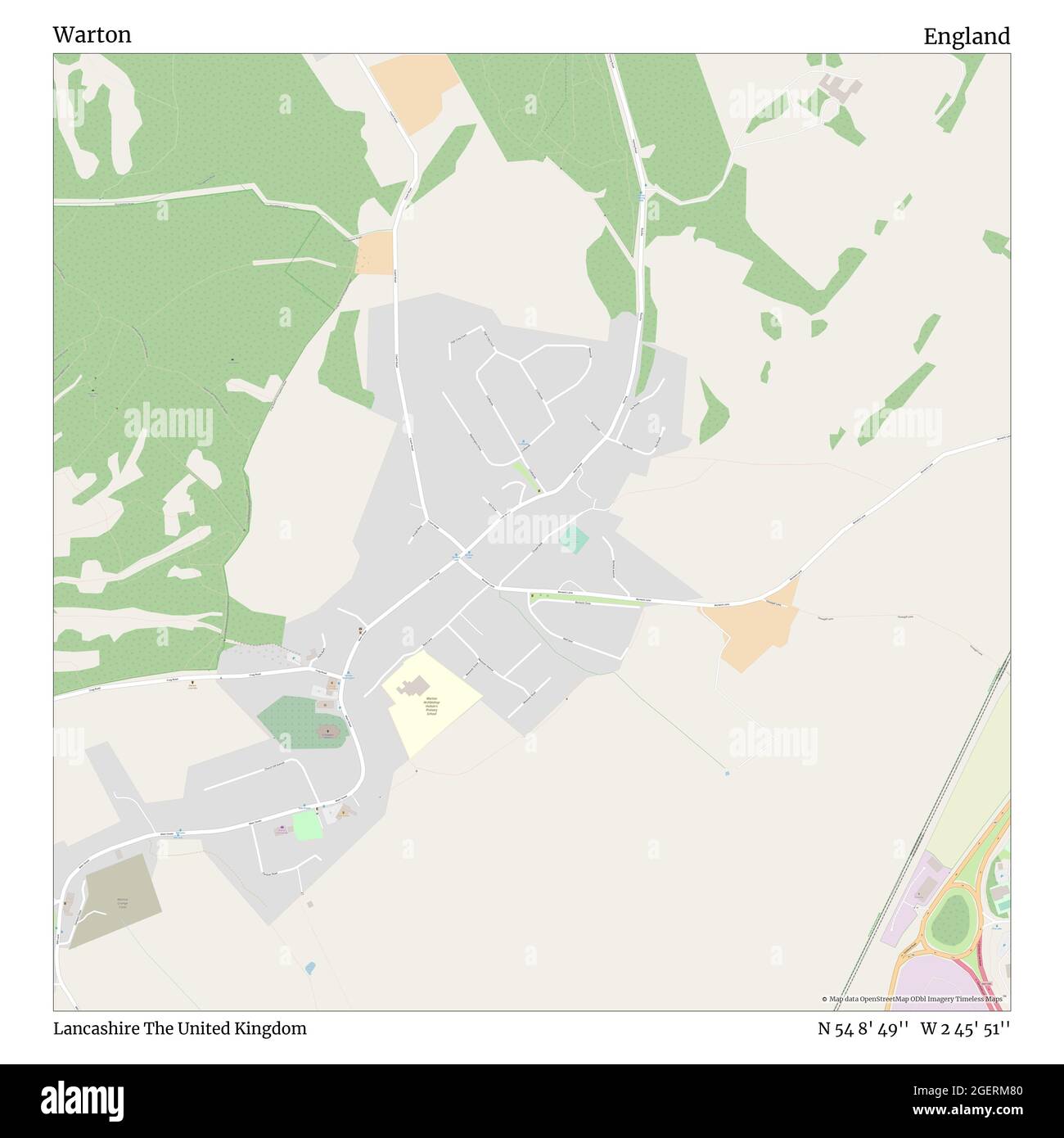 Warton, Lancashire, Regno Unito, Inghilterra, N 54 8' 49'', W 2 45' 51''', mappa, mappa senza tempo pubblicata nel 2021. Viaggiatori, esploratori e avventurieri come Florence Nightingale, David Livingstone, Ernest Shackleton, Lewis and Clark e Sherlock Holmes si sono affidati alle mappe per pianificare i viaggi verso gli angoli più remoti del mondo, Timeless Maps sta mappando la maggior parte delle località del mondo, mostrando il successo di grandi sogni Foto Stock