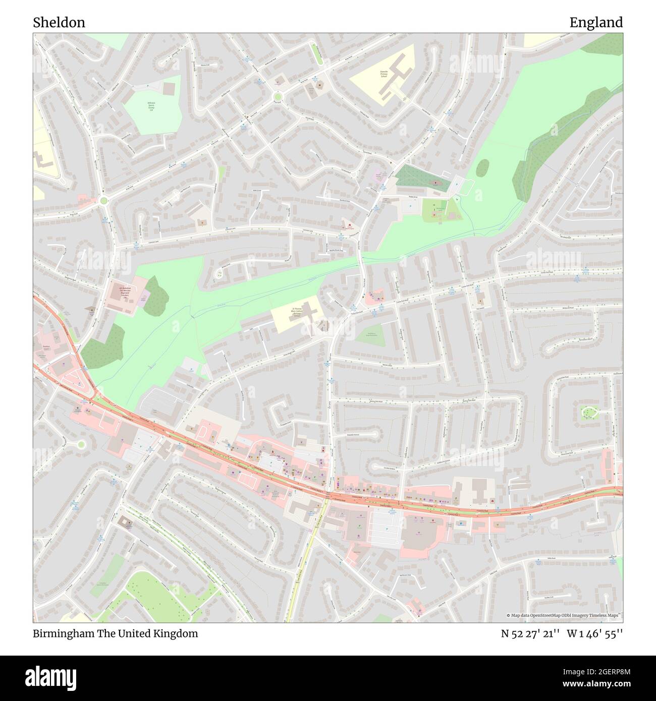 Sheldon, Birmingham, Regno Unito, Inghilterra, N 52 27' 21'', W 1 46' 55''', mappa, mappa senza tempo pubblicata nel 2021. Viaggiatori, esploratori e avventurieri come Florence Nightingale, David Livingstone, Ernest Shackleton, Lewis and Clark e Sherlock Holmes si sono affidati alle mappe per pianificare i viaggi verso gli angoli più remoti del mondo, Timeless Maps sta mappando la maggior parte delle località del mondo, mostrando il successo di grandi sogni Foto Stock