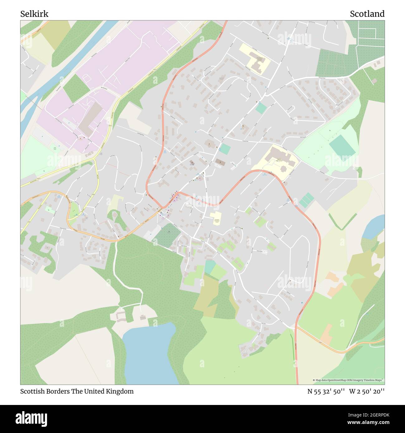 Selkirk, Scottish Borders, Regno Unito, Scozia, N 55 32' 50'', W 2 50' 20''', mappa, mappa senza tempo pubblicata nel 2021. Viaggiatori, esploratori e avventurieri come Florence Nightingale, David Livingstone, Ernest Shackleton, Lewis and Clark e Sherlock Holmes si sono affidati alle mappe per pianificare i viaggi verso gli angoli più remoti del mondo, Timeless Maps sta mappando la maggior parte delle località del mondo, mostrando il successo di grandi sogni Foto Stock