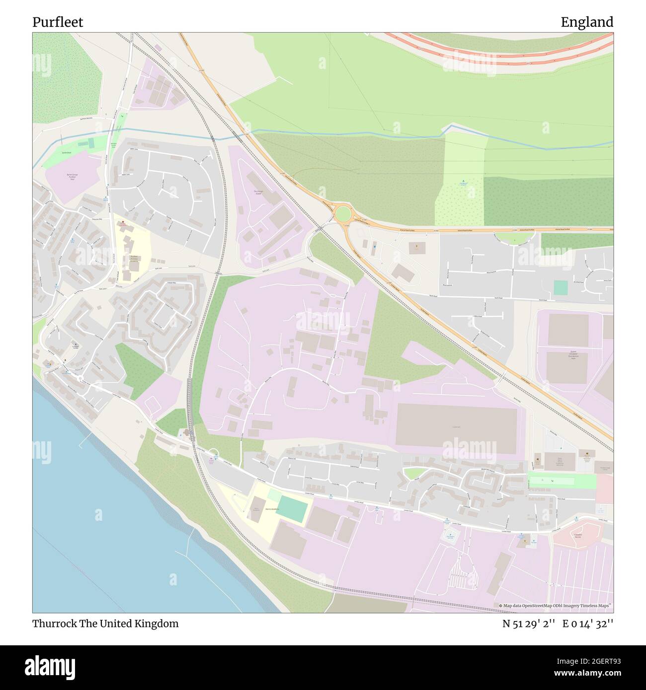 Purfleet, Thurrock, Regno Unito, Inghilterra, N 51 29' 2'', e 0 14' 32''', mappa, mappa senza tempo pubblicata nel 2021. Viaggiatori, esploratori e avventurieri come Florence Nightingale, David Livingstone, Ernest Shackleton, Lewis and Clark e Sherlock Holmes si sono affidati alle mappe per pianificare i viaggi verso gli angoli più remoti del mondo, Timeless Maps sta mappando la maggior parte delle località del mondo, mostrando il successo di grandi sogni Foto Stock